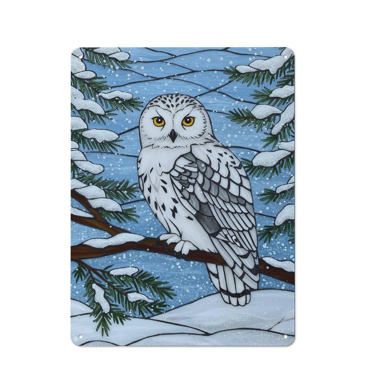 Junmoney Style-11 Tin Wall Plaque 40X30cm With Snowy Owl Winter For Garage Wall, With Clear Vintage Wall Decor Character