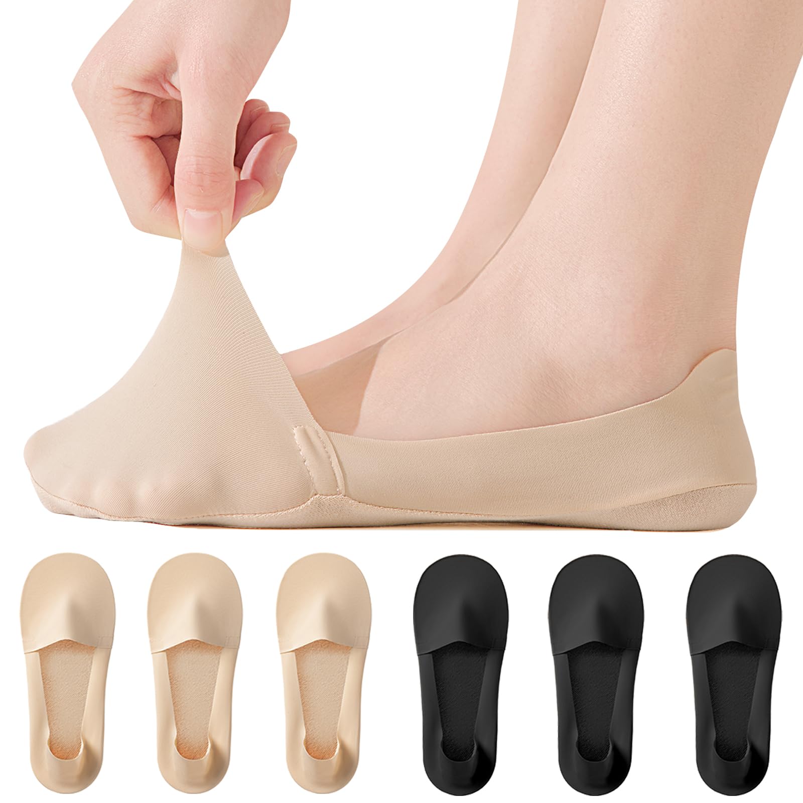 Veymitour No Show Socks Womens for Flats Loafers Heels, Non Slip Thin Invisible Footies Bootie