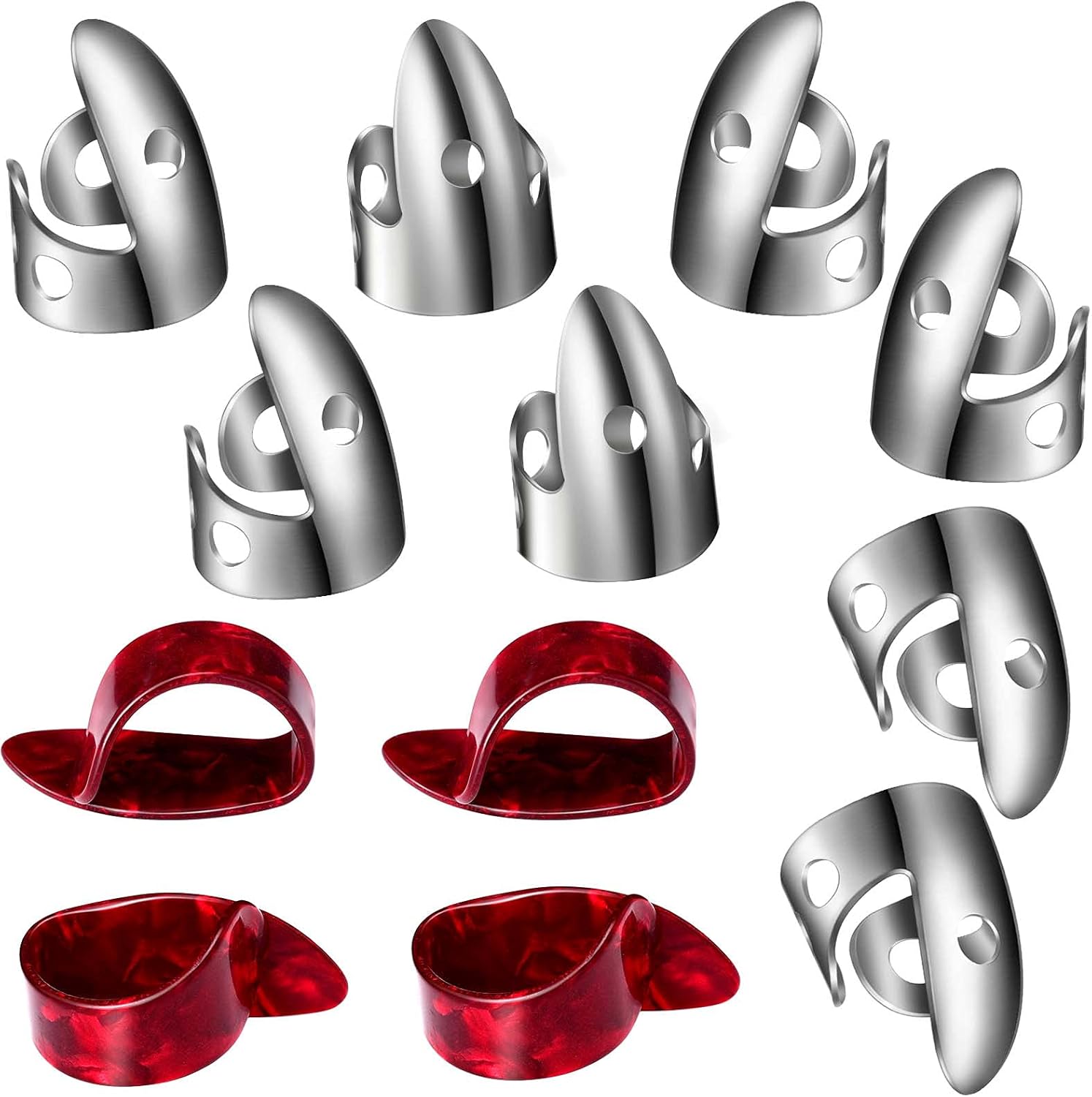 Shappy 12 Pcs Steel Finger Picks Set, Including Stainless Steel Finger and Thumb Picks, Metal Adjustable Bass Guitar Accessories for Guitar Banjos(Classic Style) (Classic Style) Thumbnail