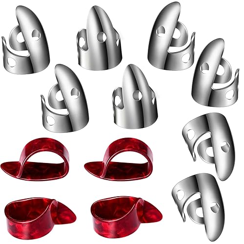 Shappy 12 Pcs Steel Finger Picks Set, Including Stainless Steel