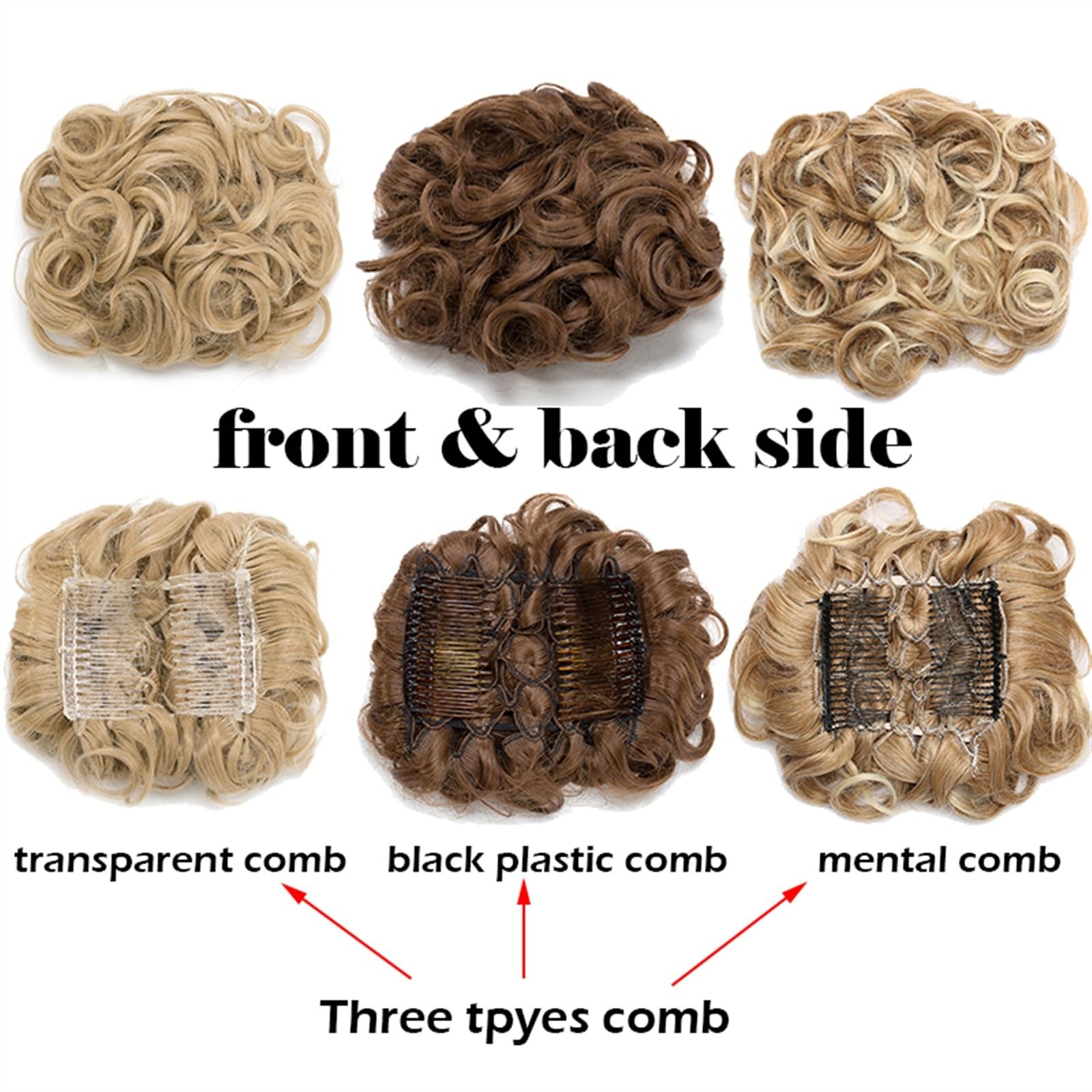Moño para mujer, pelo sintético, moño de pelo desordenado, clip en extensión de pelo, moño de pelo rizado, moño de cola de caballo con 2 clips de peine para moño de mujer (color: marrón medio)