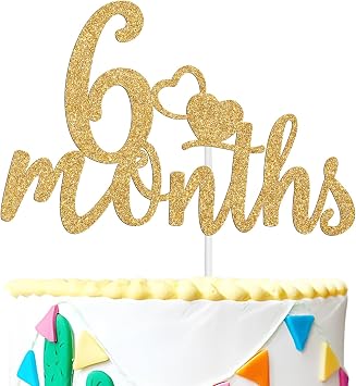 6 Months Cake Topper - Happy 1/2 Birthday Cake Decorating - Baby Shower/Half Birthday Party Decoration Supplies, Gold Glitter