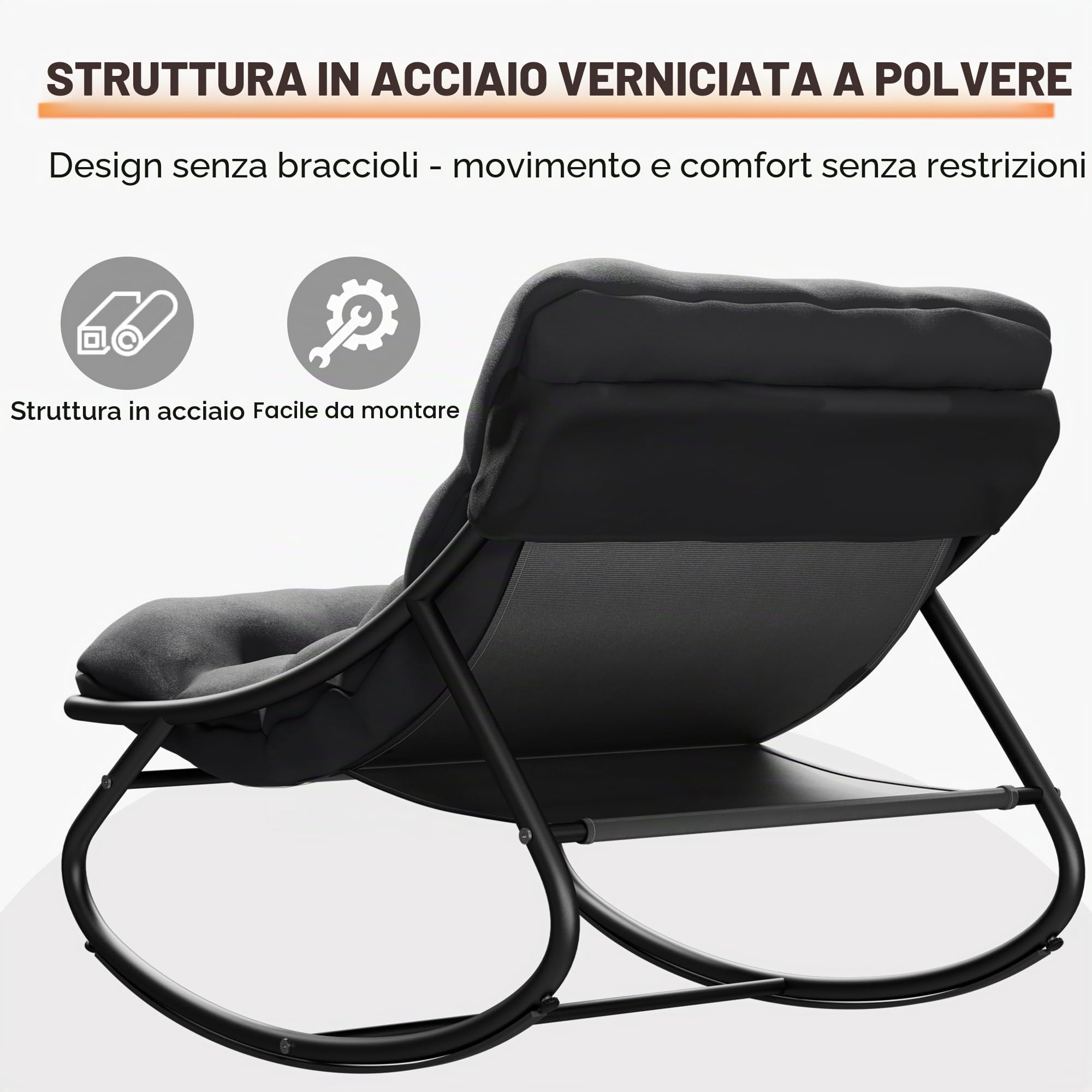 Sedia a dondolo per esterni, con sgabello, da giardino, con imbottitura, per soggiorno, comoda, grande, portata 150 kg, per giardino, terrazza, balcone (grigio)