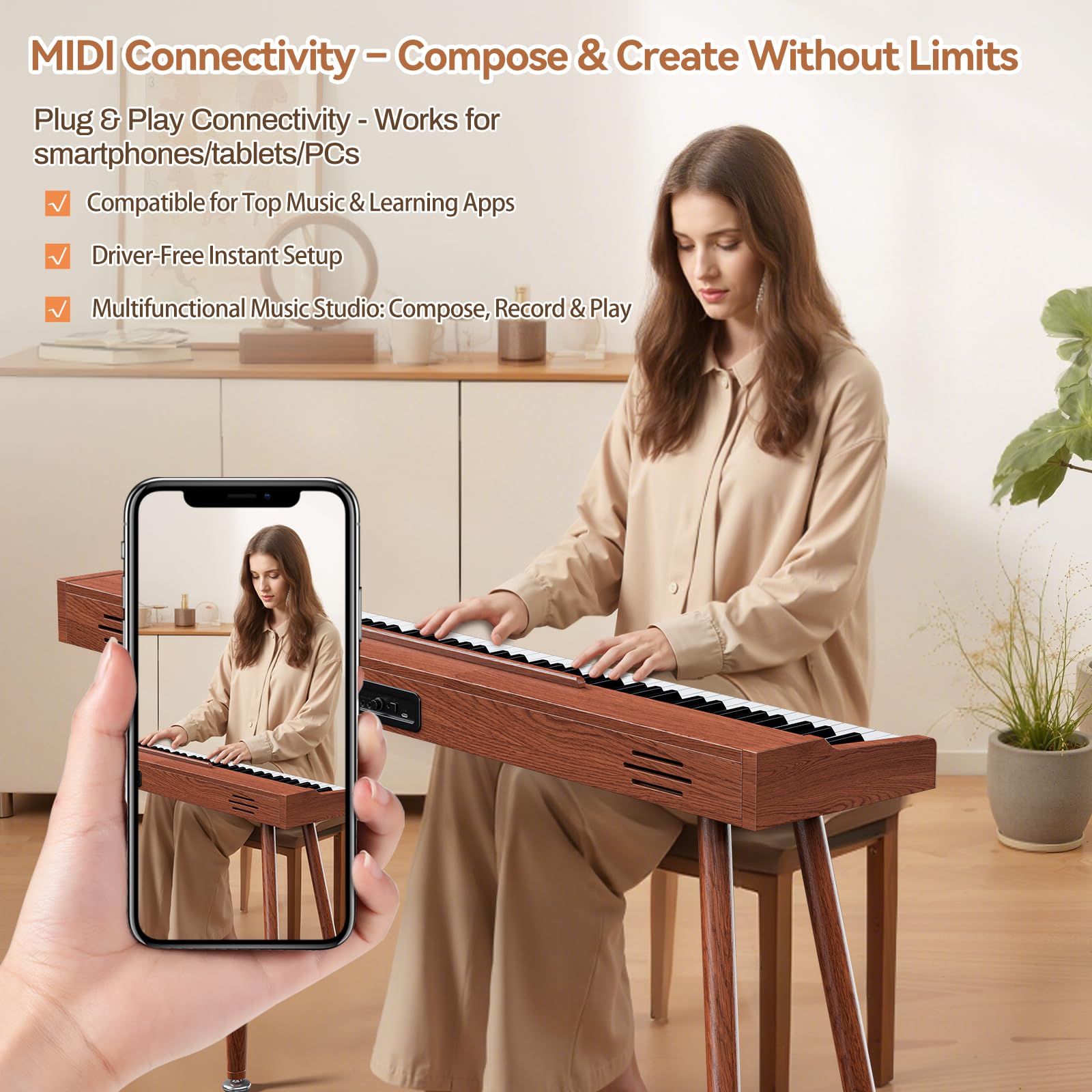 TERENCE P10 Pianoforte Digitale 88 Tasti per Principianti, Studenti & Intrattenimento Domestico | Sistema a 3 Pedali, Altoparlanti Stereo 20W, Doppia Uscita Cuffie