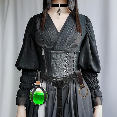 Miniatura 7 de SUMGOGO Botella de vidrio de poción de corcho mágico oscuro, cinturón de cuero de caballero medieval, accesorios para disfraz, botellas decorativas,