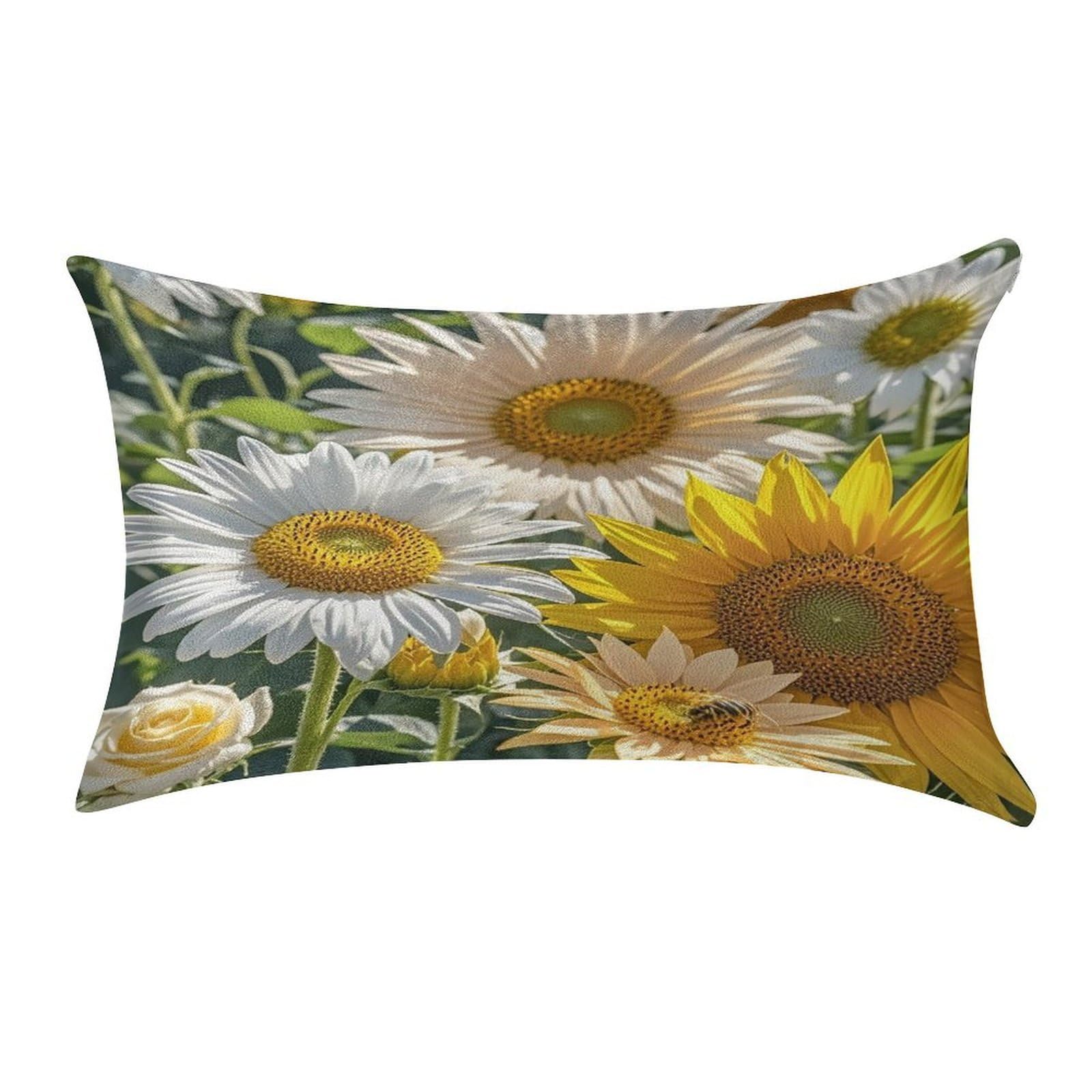 FekiLoot Sunflowers Daisy Rose Flowers Pillowcase Velvet Throw Pillow Cover Soft Lumbar Pillow Shells Rectangle Cushion Cases with Zipper Luxury Cozy Pillows Shams for All Seasons 12 X 20 in