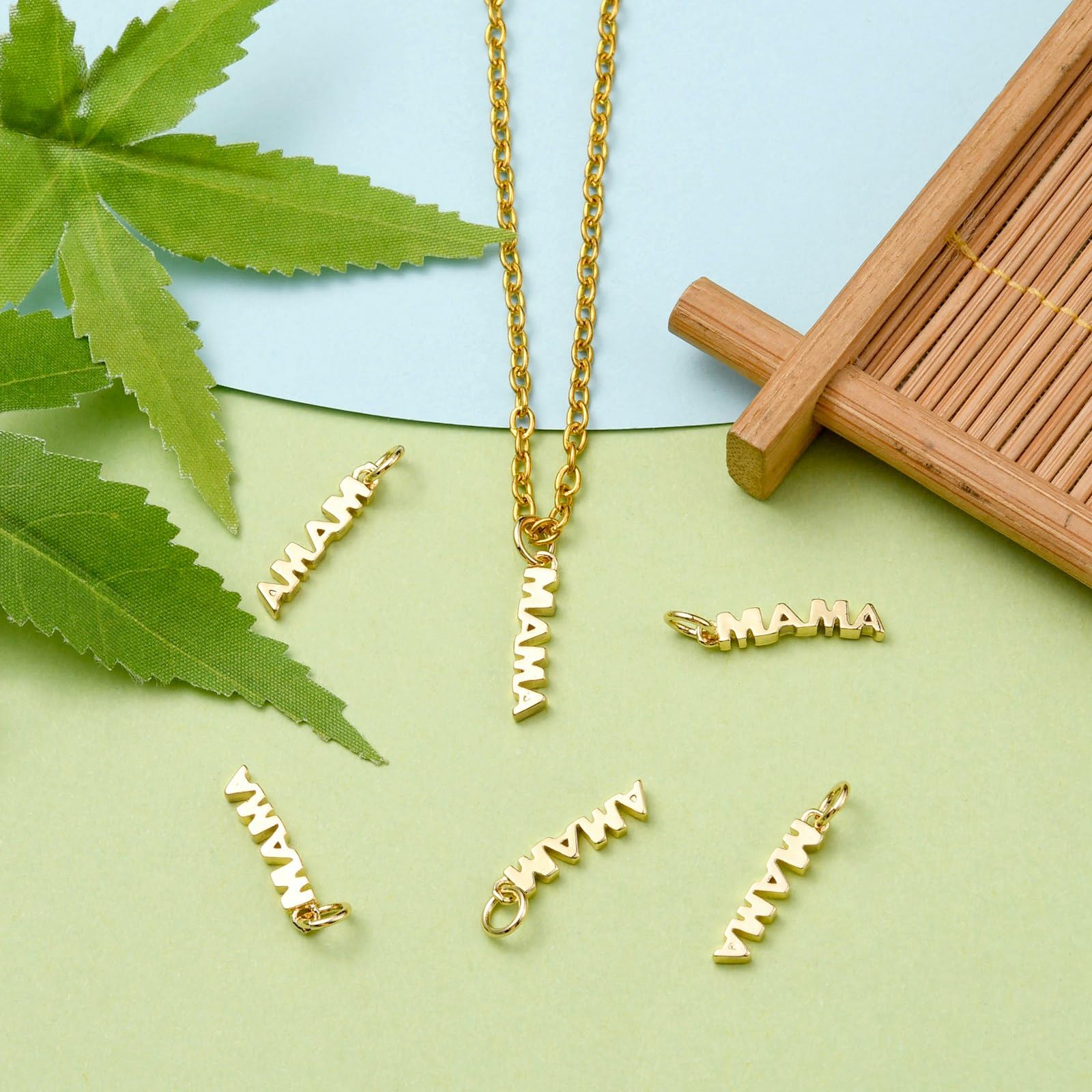 10 dijes chapados en oro real de 18 quilates para mamá de latón con palabras para madre, adornos de recuerdo para hacer joyas a granel 5