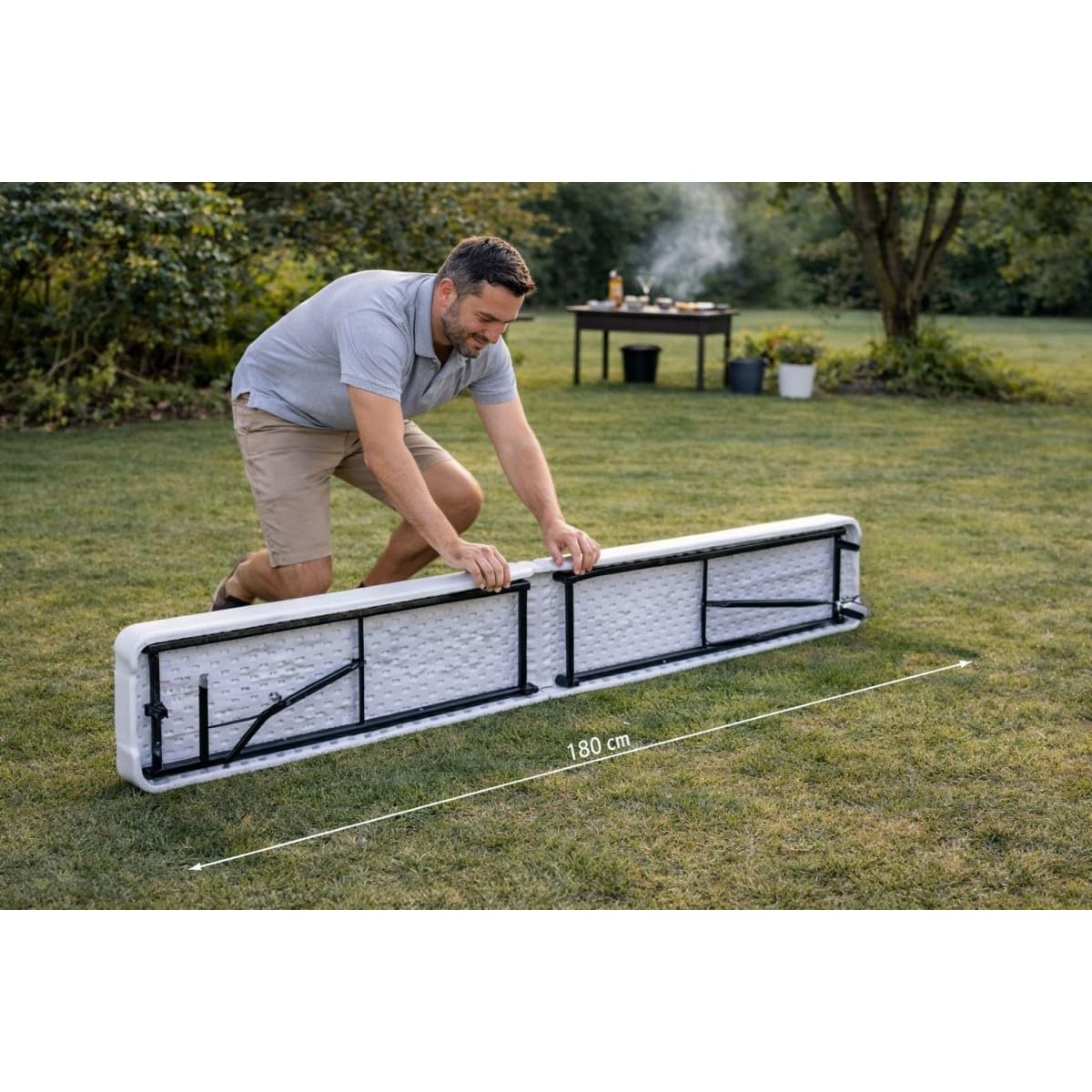 Lot de 2 Bancs de Jardin Pliables Blancs 180 x 28 x 43.5H cm Banc Exterieur Interieur Camping Réception
