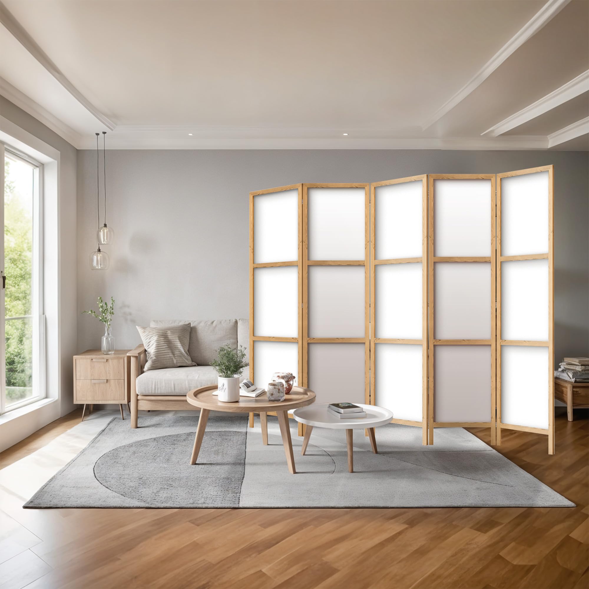 Biombo divisor de ambientes de madera 225x172 cm, 5 paneles, de un solo lado, estilo oriental