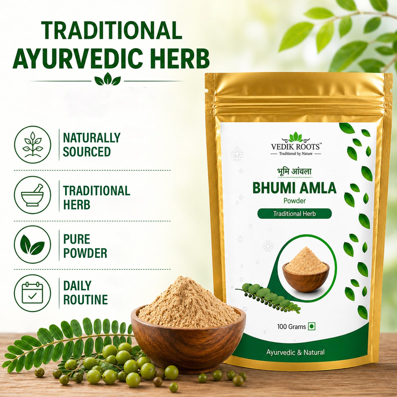 Vedikroots Bhumi Amla Powder/Churn - Organic And Pure Ingredient Extract For Healthy Liver Functioning And Digestive Strength Enriched With Essential Nutrients