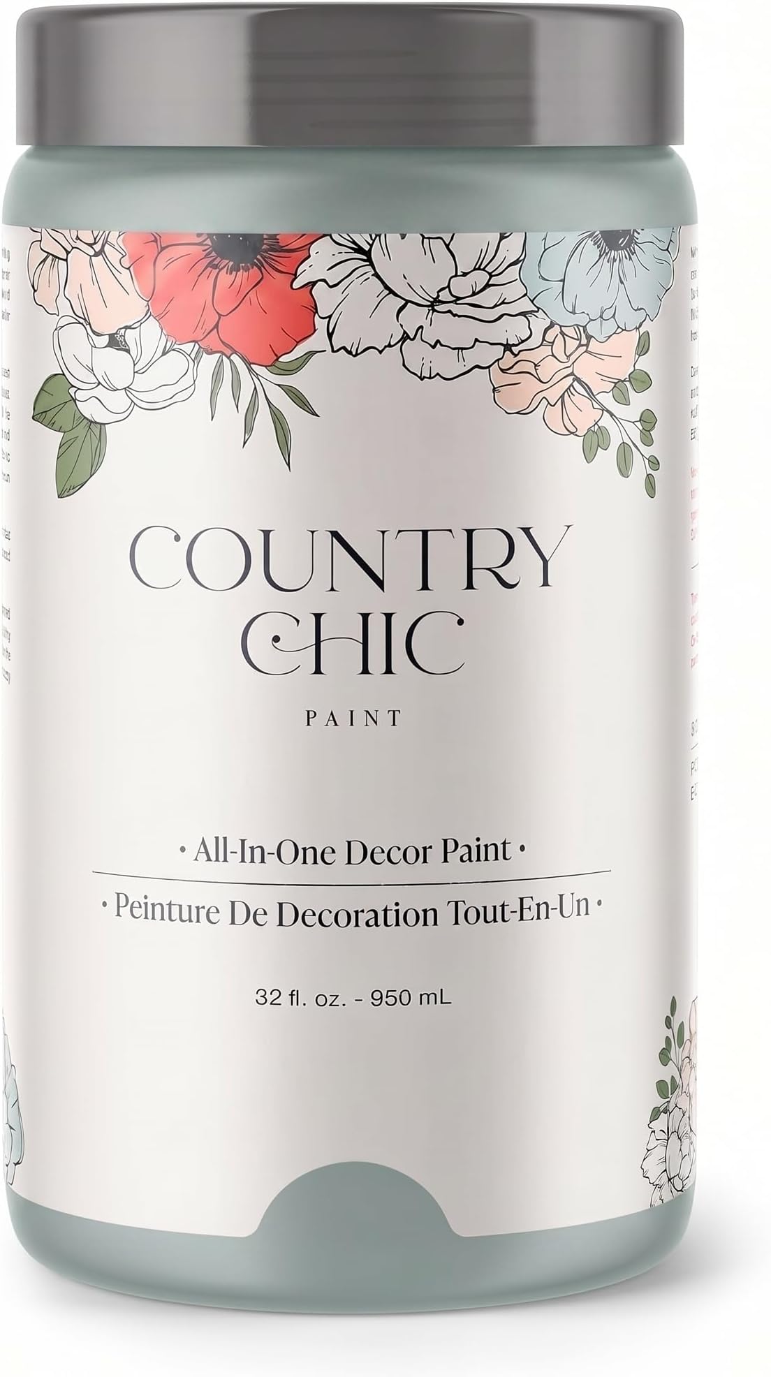 Country Chic All-in-One Chalk Paint for Furniture, Cabinets, Home Decor, Eco-Friendly, Matte Finish, Built-In Primer & Top Coat for Wood, Metal - Dune Grass (green) - Quart 32 oz (950 ml)