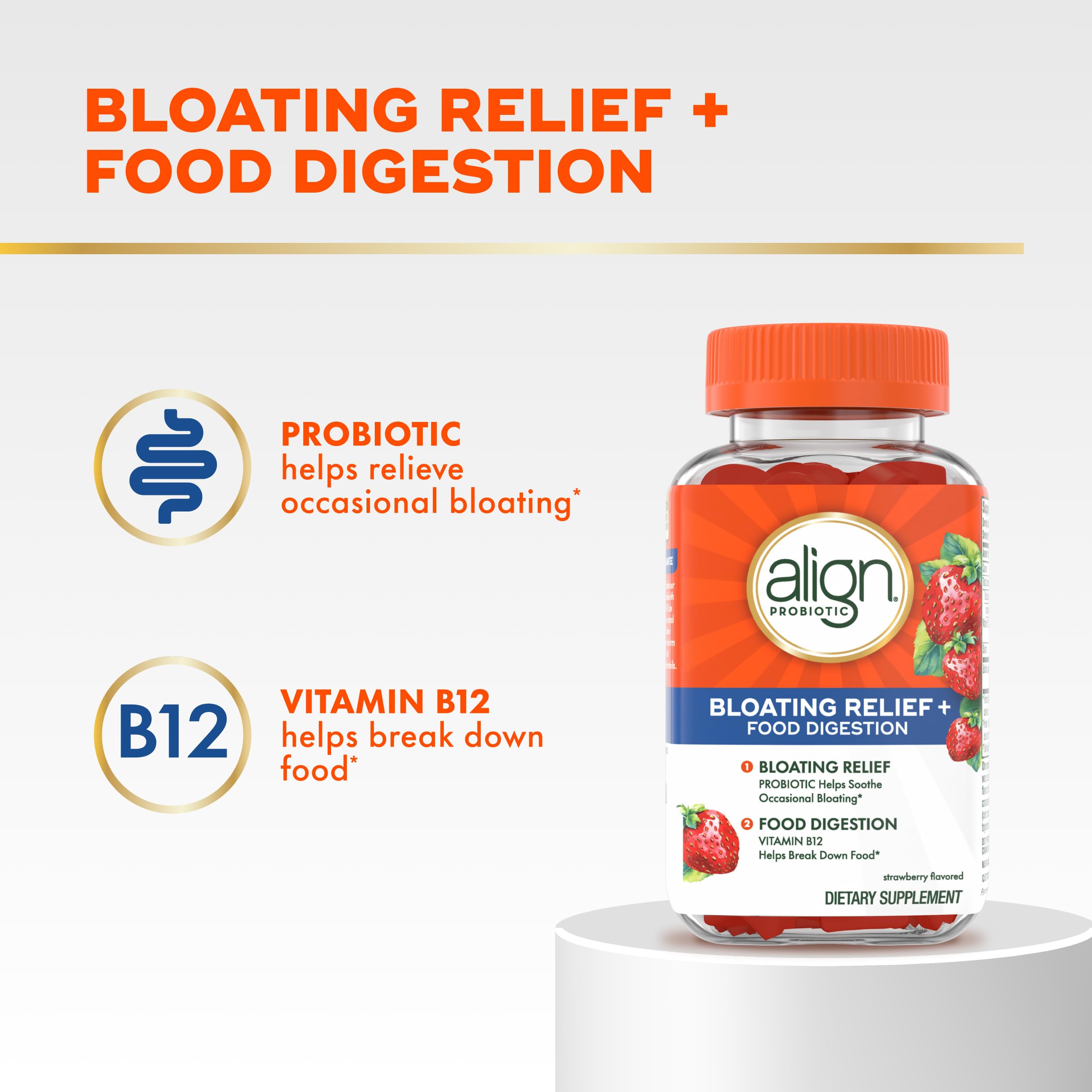 Align Probiotic, Bloating Relief + Food Digestion, Probiotics for Women and Men, Probiotic Helps Soothe Occasional Bloating*, With Vitamin B12 to Help Break Down Food into Cellular Energy*,60 Gummies — Amazon image 2