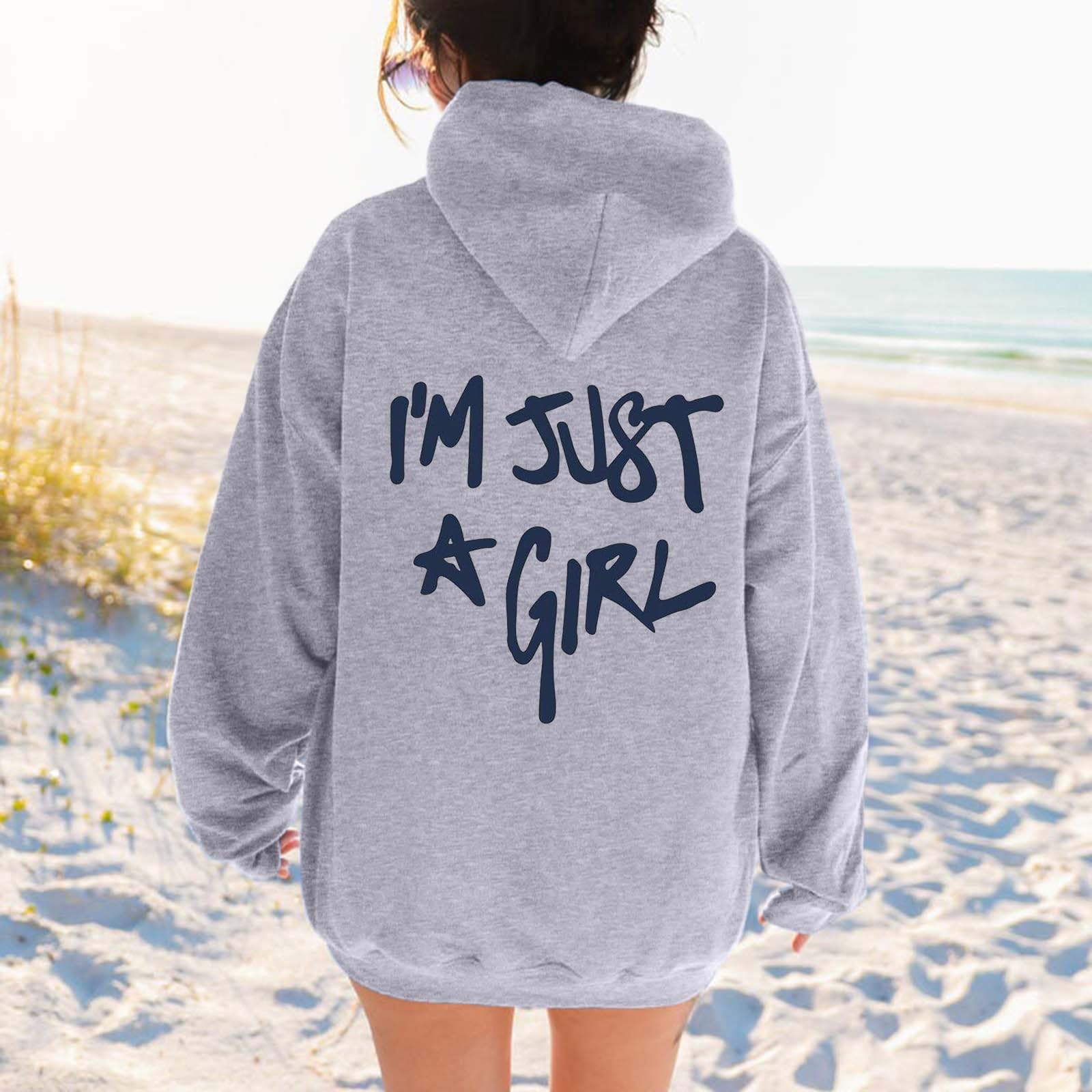 I'm Just A Girl Felpe con cappuccio da donna carine casual vestibilità ampia con cappuccio vestiti moda anime lettera grafica abiti alla moda da donna con cappuccio vestibilità ampia divertente