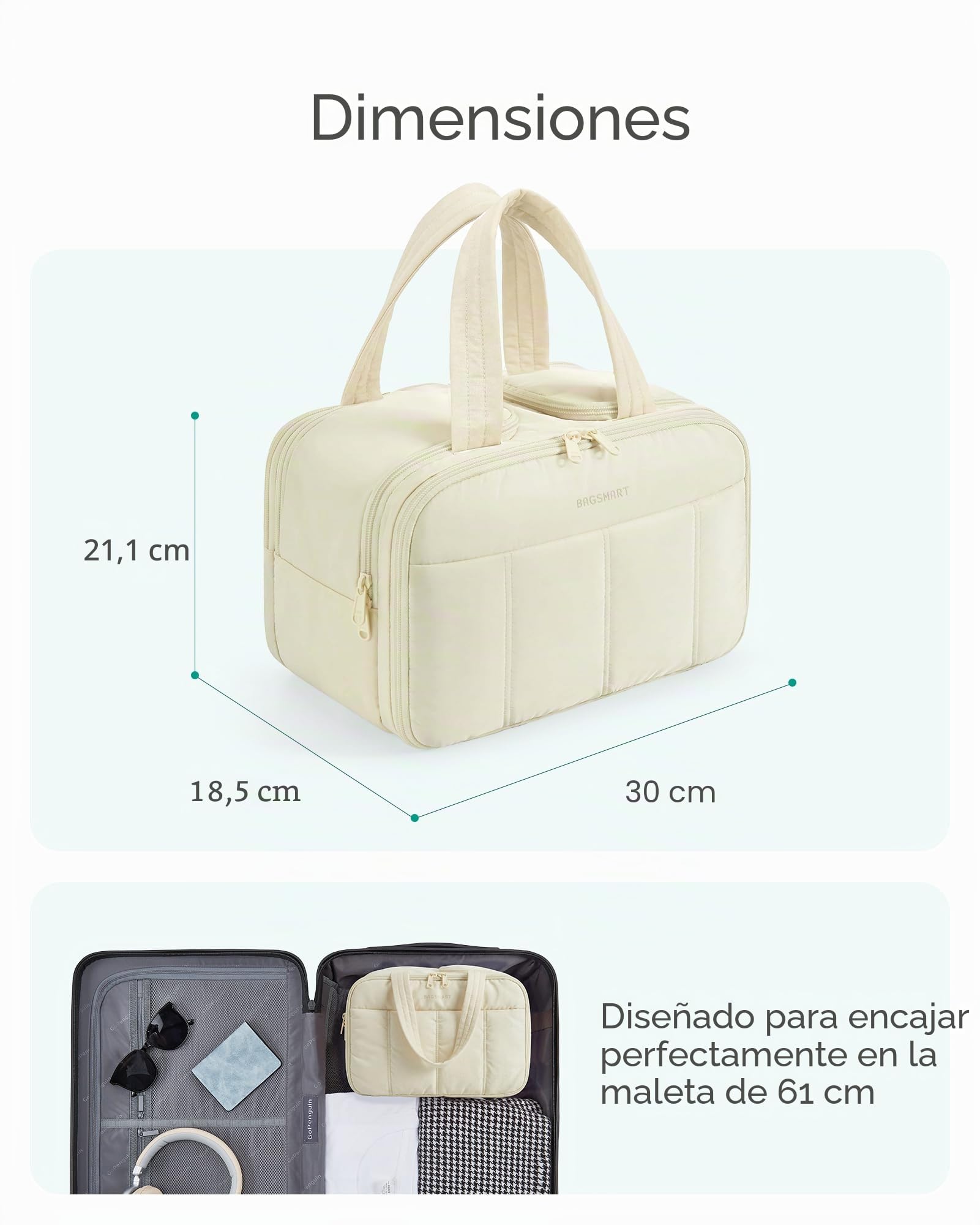 BAGSMART - Neceser de viaje, gran neceser acolchado para mujeres, Negro