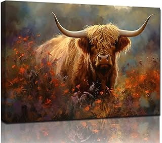 Sense&Sensibility Art Cow Pictures Wall Decor Farmhouse Highland Cow Canvas Wall Pictures Rustic Art Modern Western Canvas for Living Room Bedroom Bathroom Kitchen Home Office Decorations