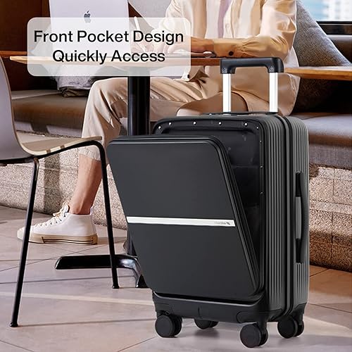 Miniatura 2 de Hanke equipaje de mano, Negro, carry on 20-Inch, Equipaje de mano mejorado con bolsillo frontal para laptop de 15.6 pulgadas