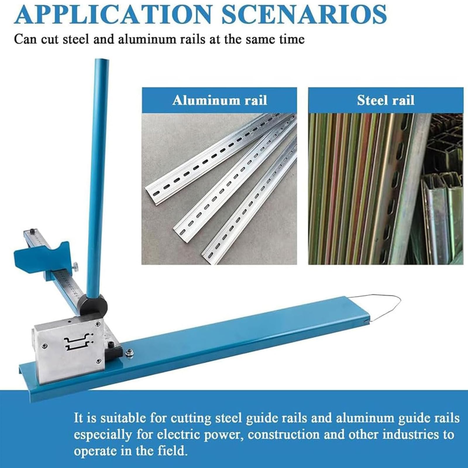Cortador de riel, máquina de corte de doble agujero con pasador de posicionamiento y regla, cortes precisos para riel ranurado de acero y aluminio, herramienta fácil de usar para profesionales