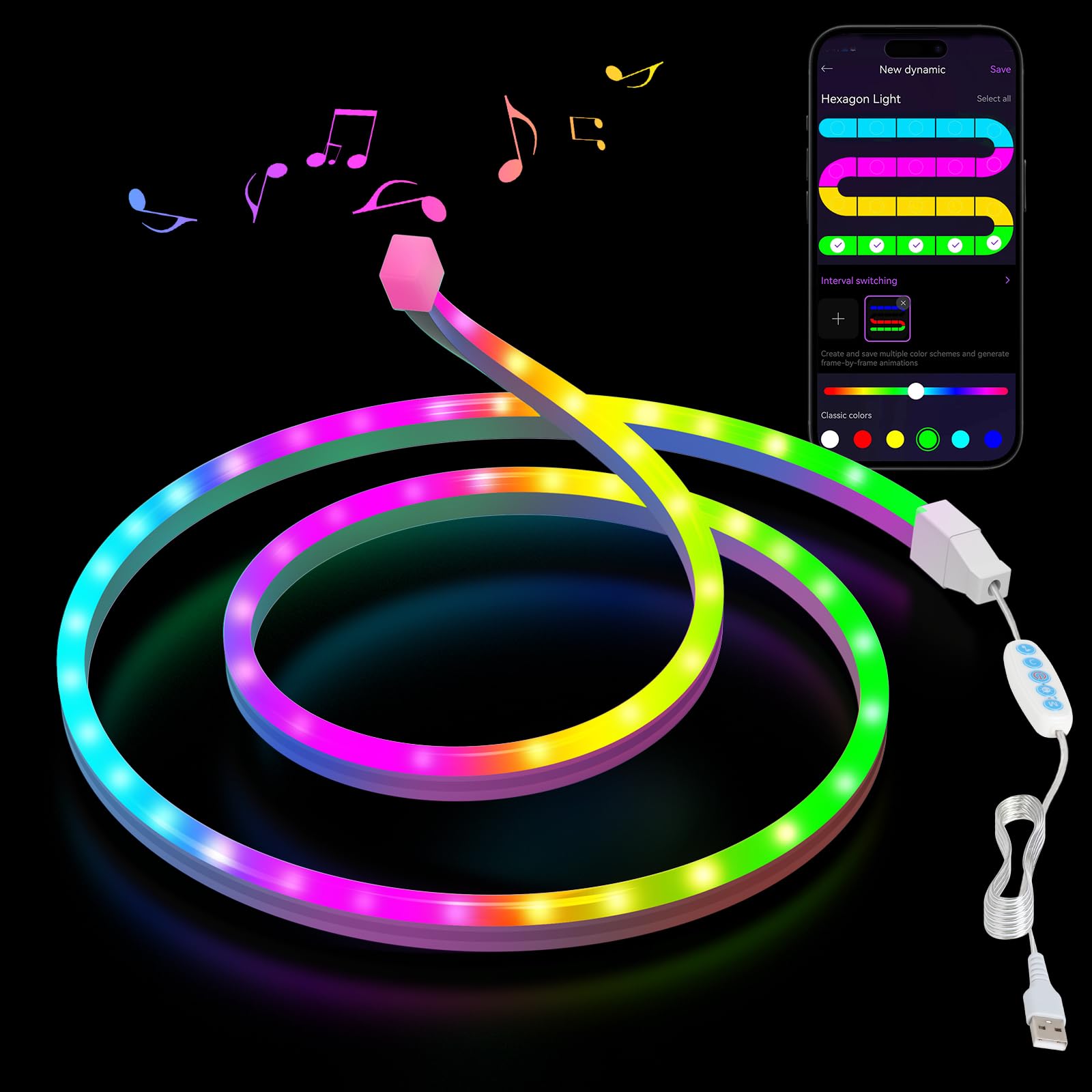 Ruban LED Néon 3M RGB - Contrôle Par Appli, Synchronisation Musique, Découpe Personnalisable - Déco Lumineuse