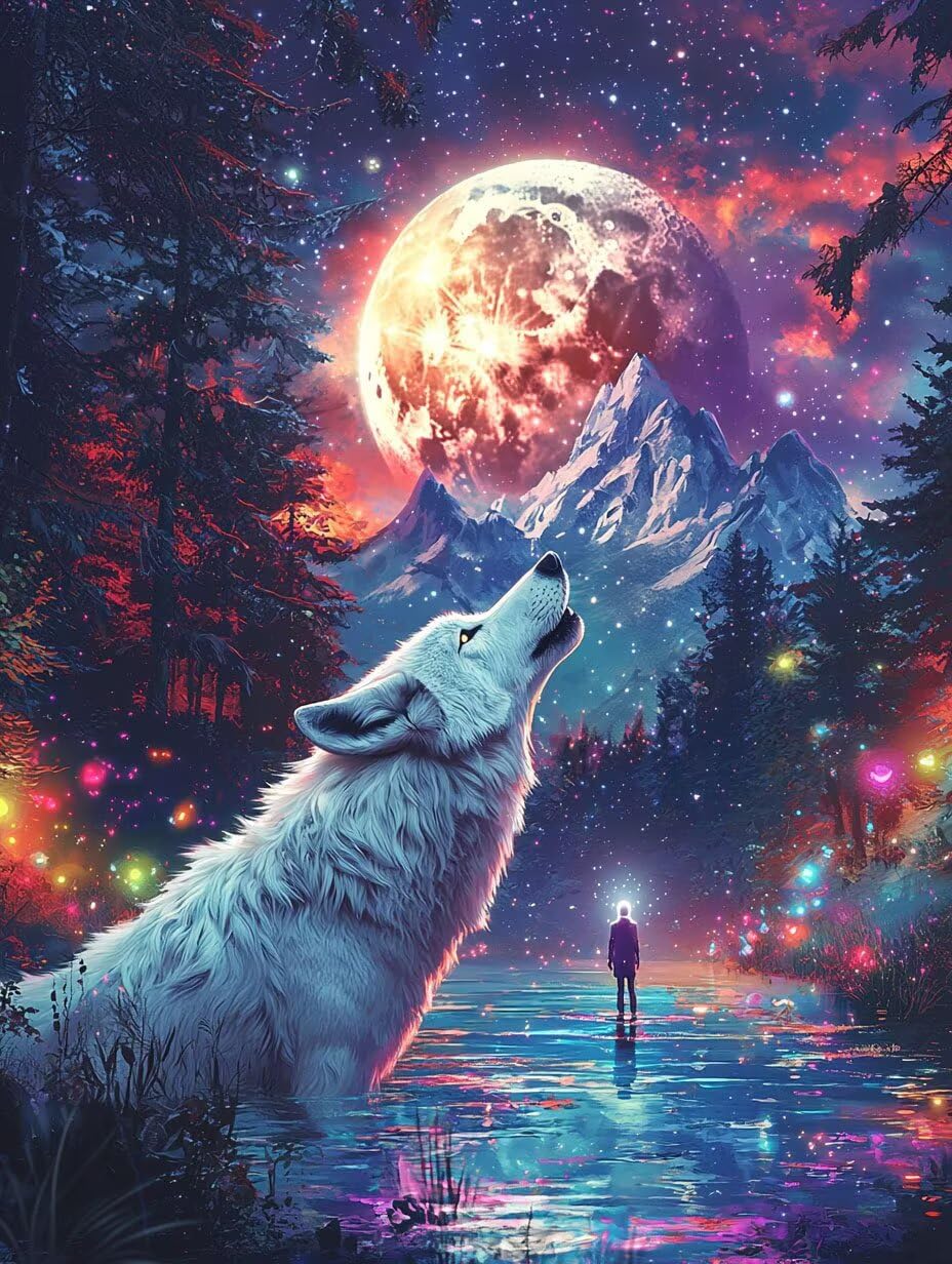 WEISHIWE Dipingere con i Numeri Adulti Lupo lunare, 80x100cm s-1113