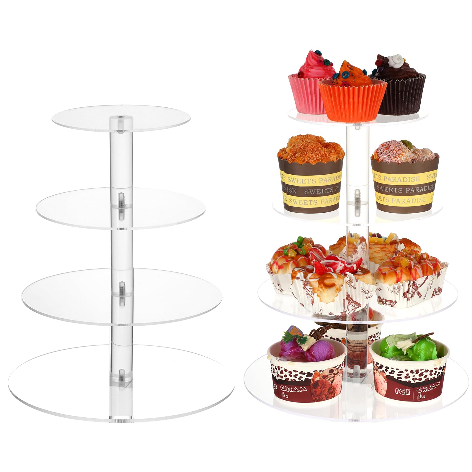 wutfuooo 2 Pack Cupcake Stand, 4 Tier Round Acrylic Cupcake Display Stand Holder, Clear Dessert Pastry Tower for Wedding, Birthday, Theme Party, Baby Shower