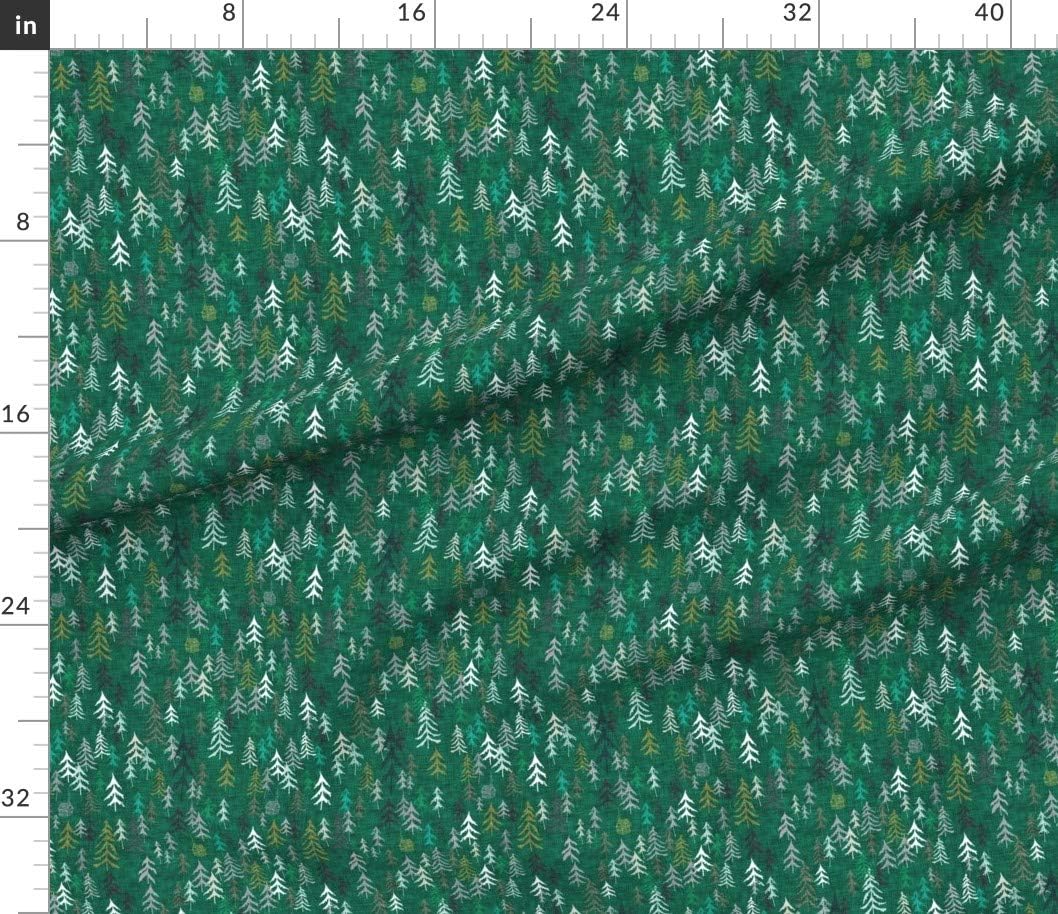 Spoonflower Fabric - Dark Green Forest Woods Pine Tree Hiking Adventure Christmas Printed on Petal Signature Cotton Fabric by The Yard - Sewing Quilting Apparel Crafts Decor