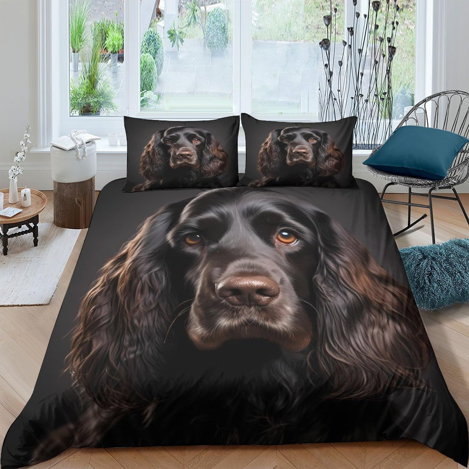Ctjqhvkz Style-9 3D Printed Black Dog Portrait Fitted Sheet Microfiber Soft Mattress Cover For Bedroom Guest Room Dorm Protective Decor Single（135X200cm）