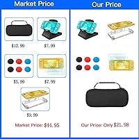 Vista 6 de Kit de accesorios para Nintendo Switch Lite Paquete de accesorios YOOWA con funda de transporte funda protectora paquete de 2 protectores
