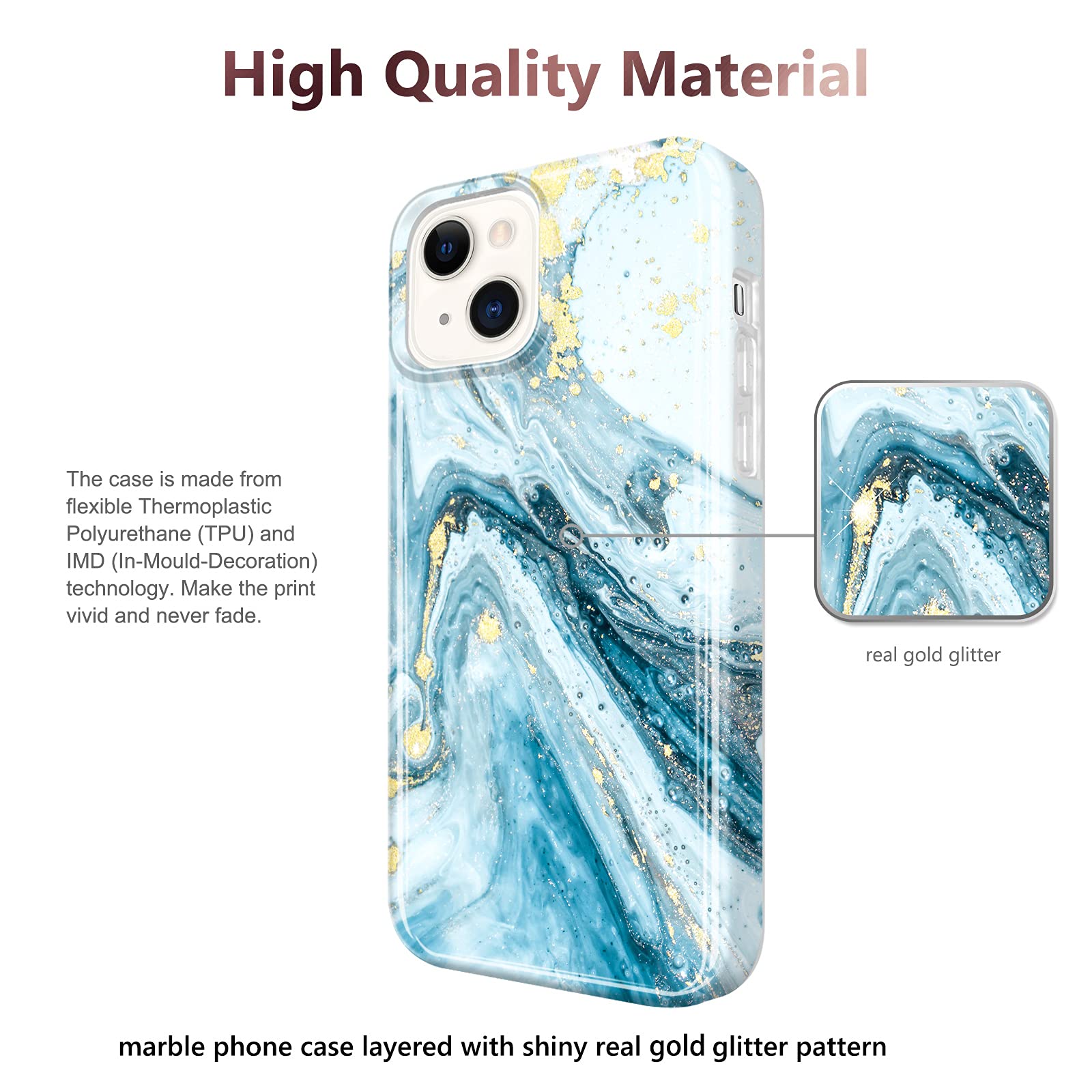 JIAXIUFEN Custodia Per IPhone 13 Pro Max Effetto Marmo Con Glitter Oro - Cover TPU Morbida Antiurto - Blu Scuro
