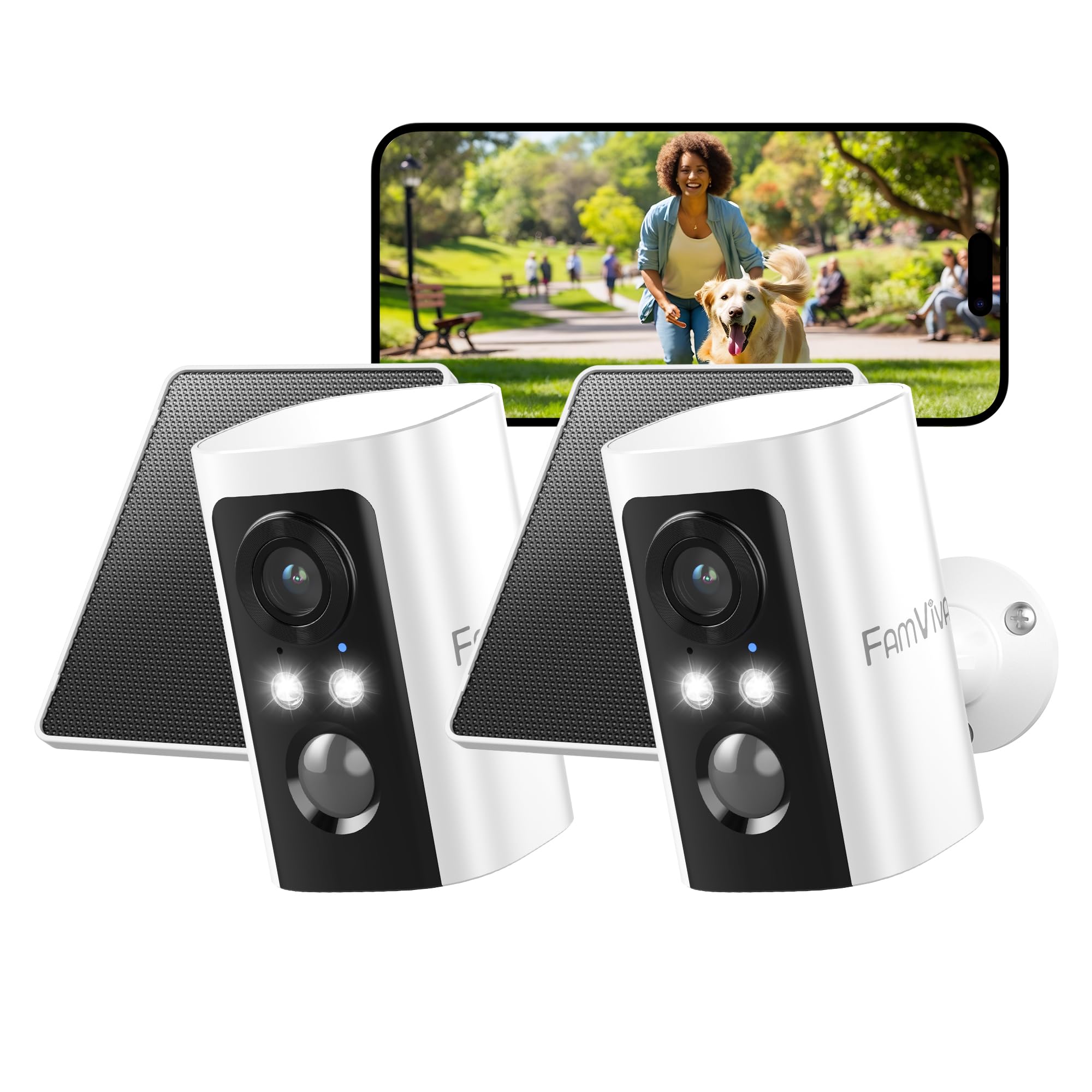 2K Security Cameras Wireless Outdoor with Solar Panels, Battery Powered Cameras for Home Security, Color Night Vision, AI Motion Detection, Spotlight & Siren Alarm, 2.4GHz, Waterproof，White-2P-image-45