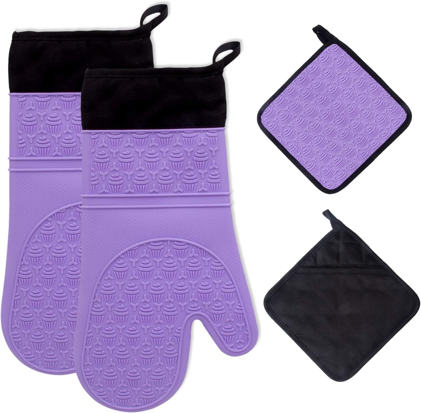 Gesentur Silicone Oven Mitts & Pot Holders Set 600 F Heat Resistant, Extra Long Oven Gloves Flexible for Kitchen Cooking Baking Grilling Microwave with Quilted Liner BPA Free Non-Slip