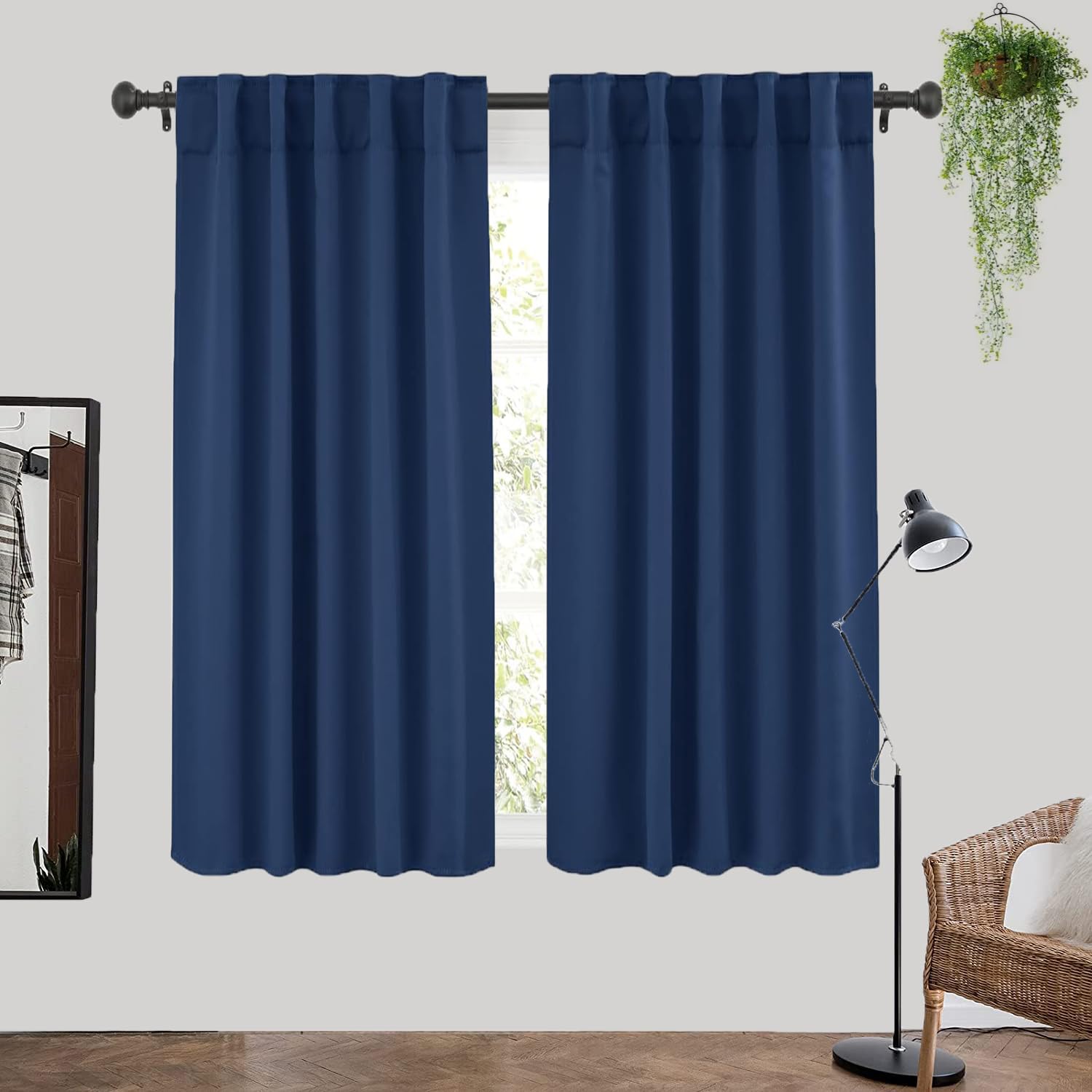 ZHhan Blackout Window Curtains Thermal Rod Pocket Blackout Curtains Energy Saving for living room bedroom kitchen bathroom Wide 38" x Long 44" Navy Blue 2 Panels