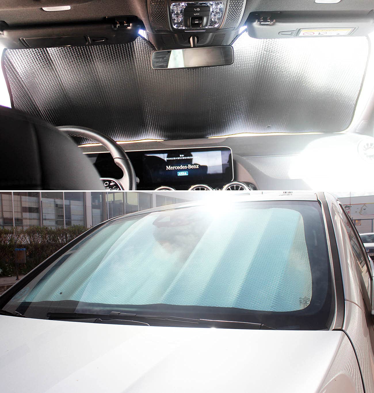Parasol Coche Delantero，Parasol Luna de Coche Metalizado Cortina Reflectante para Vehículo Protección Rayos UV Parabrisas, Protector Solar Camionetas, Todoterrenos, Furgonetas (130x70cm)