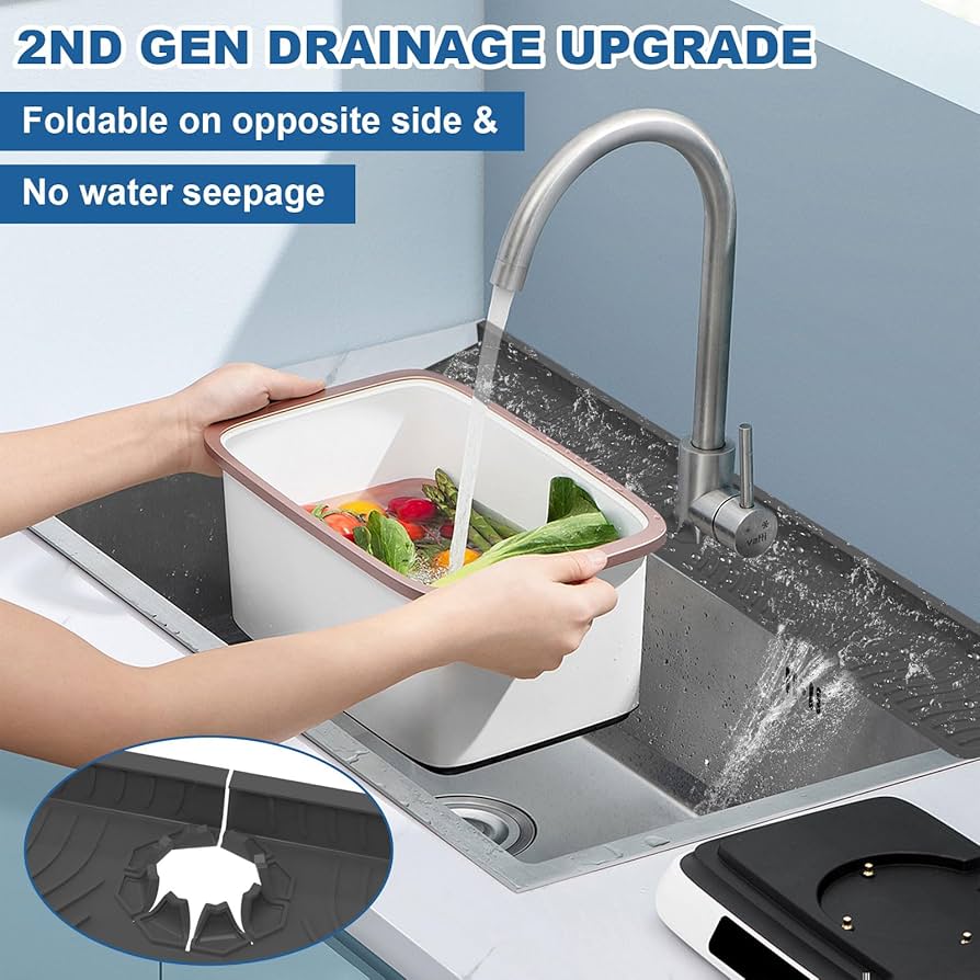 Longer Sink Splash Guard Mat 24 Inch, Silicone Faucet Handle Drip Catcher Tray Longer Silicone Sink Mat Kitchenbathroom Drip Protector Splash Countertop