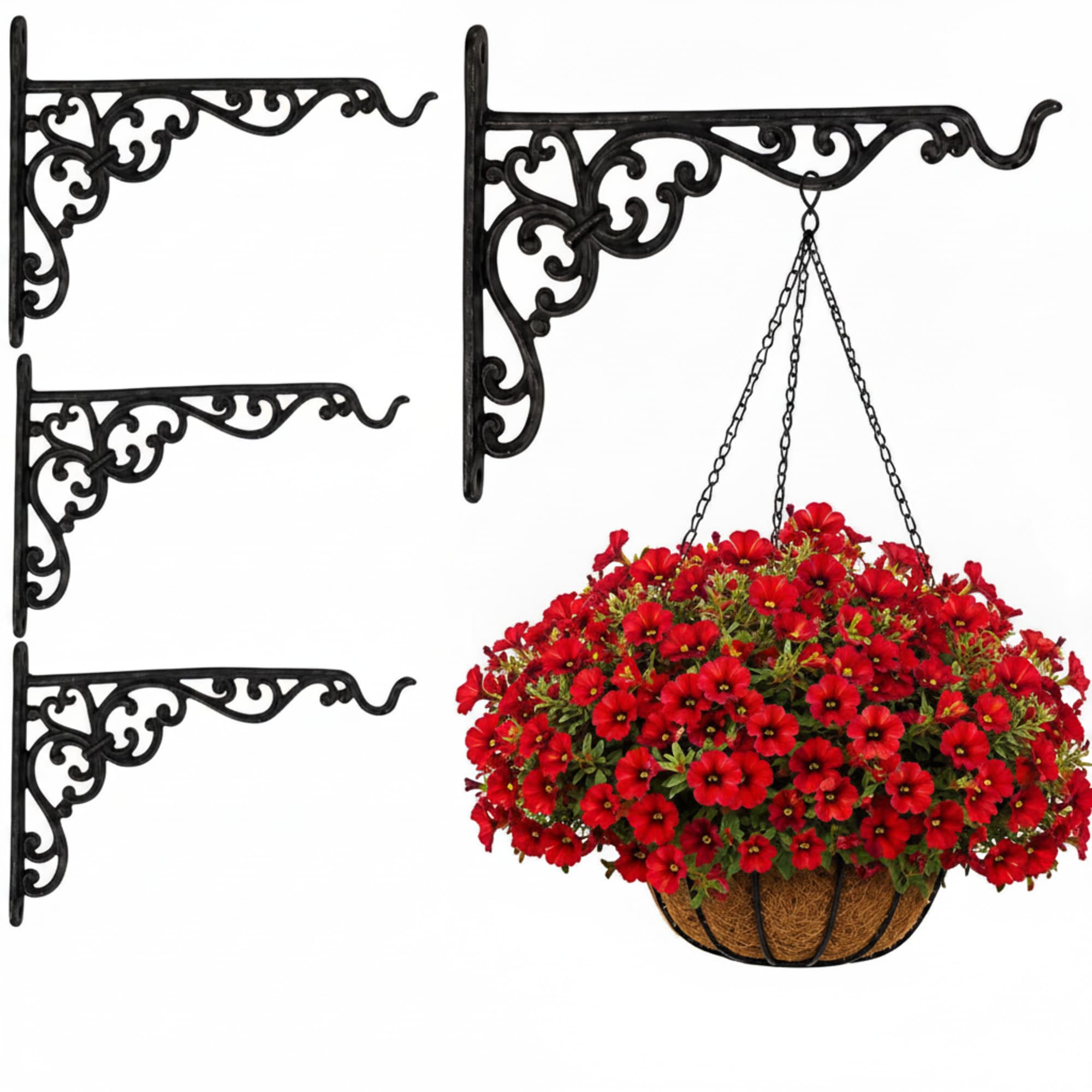 Landhoow 4 Pcs 15.6" Cast Iron Hanging Outdoor Wall Hanger, Black