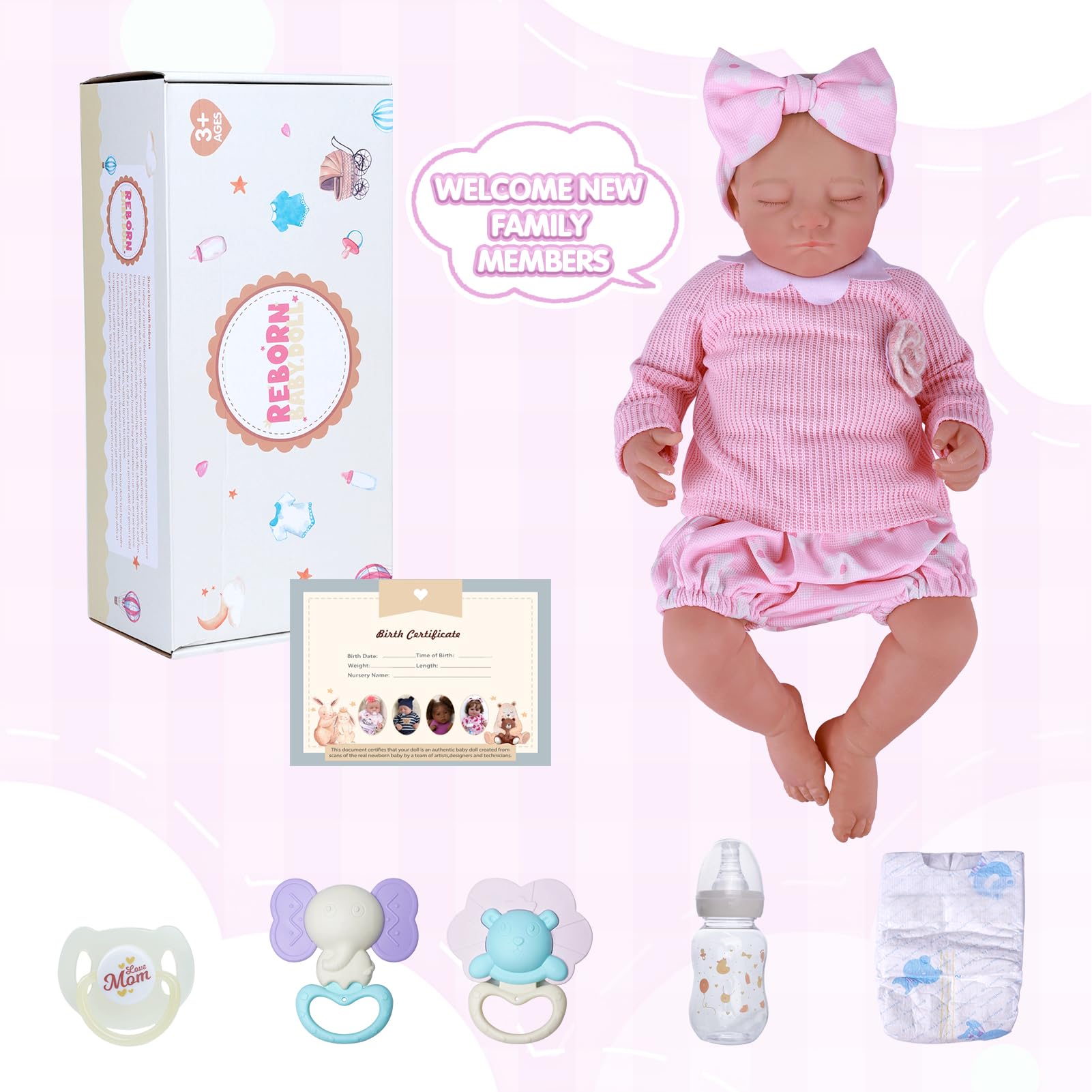 JIZHI Lebensechte Reborn-Babypuppe – 20 Zoll Realistische Neugeborenen-Babypuppe mit Weichem Körper, Echtes Reborn-Puppen Mädchen mit Outfit und Komplettem Zubehör für Kinder 3+