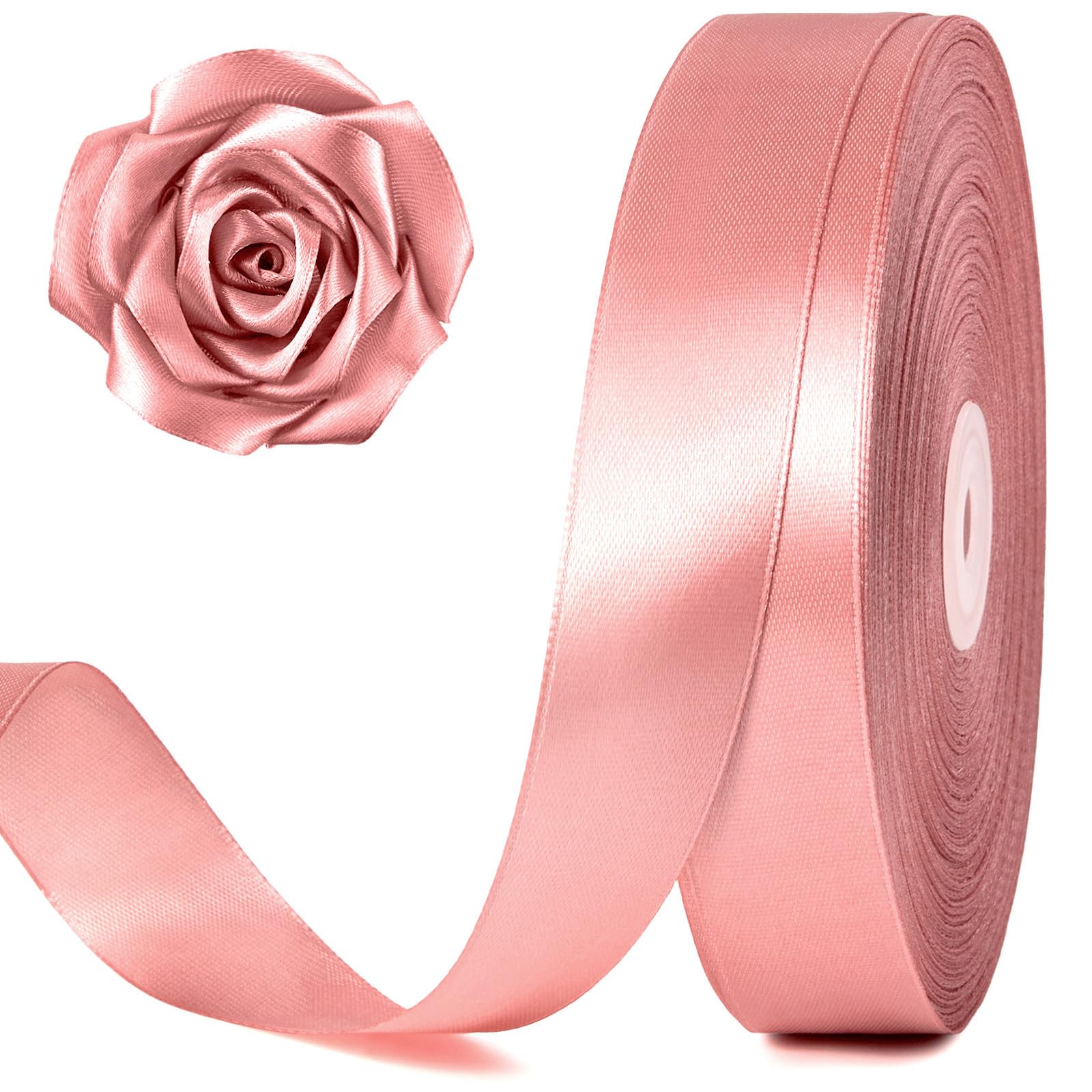 Photo 1 of 100 Yards 1 Inch Rose Gold Satin Ribbon, Solid Craft Fabric Ribbon for Christmas Gift Wrapping, Bows Making, Flower Bouquet, Wedding Party Decoration