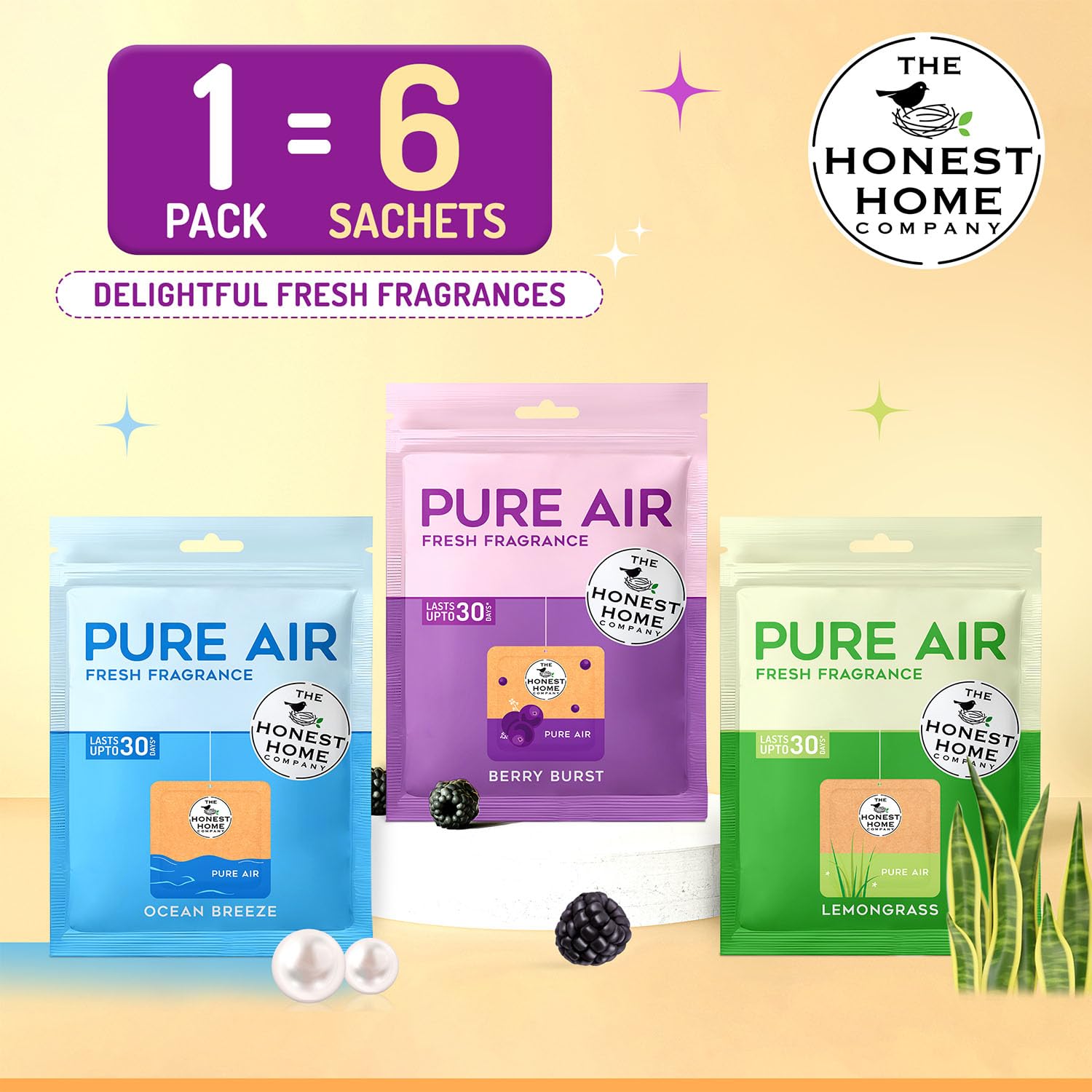 Honest Home Air Freshener Combo Pack of 2 | 3 Sachets/Box | Long Lasting Room Freshener for Home, Bathroom and Office | Gel-Based Odour Control with Assorted Fragrances (AIR-P3) - Image 3 thumbnail