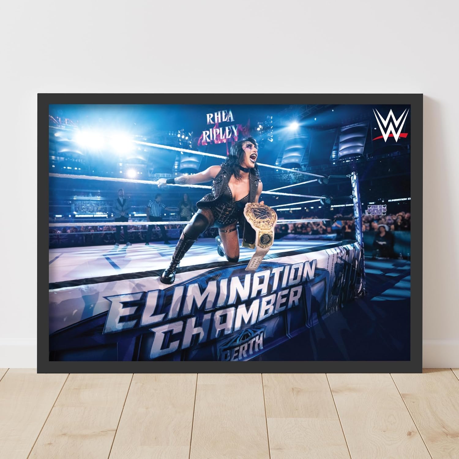 Themed Black Wwe Print - Elimination Chamber Rhea Ripley Win Poster Wall Art (29.7Cm X 42Cm - A3)