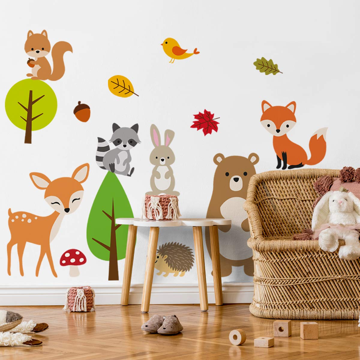 Muralo Naklejka na ścianę tatuaż ścienny dekoracja ścienna naklejka 125 x 250 zestaw do pokoju dziecięcego renifer lis wiewiórka jeż królik zwierzątka naklejka ścienna XXL chłopiec dziewczynka dekoracja pokoju niemowlęcia Br. 125 cm x wysokość 250 cm