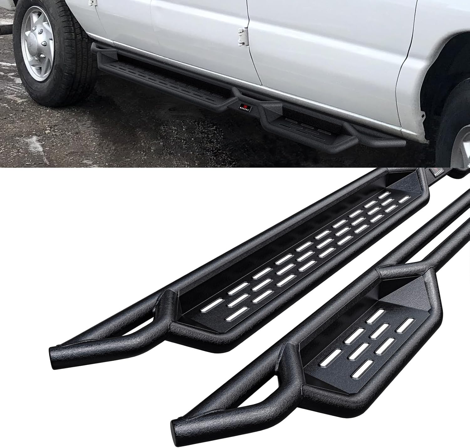 HD Ridez Drop Down Style Running Boards Side Step Compatible with Ford Econoline 1999-2014 Full Size Van