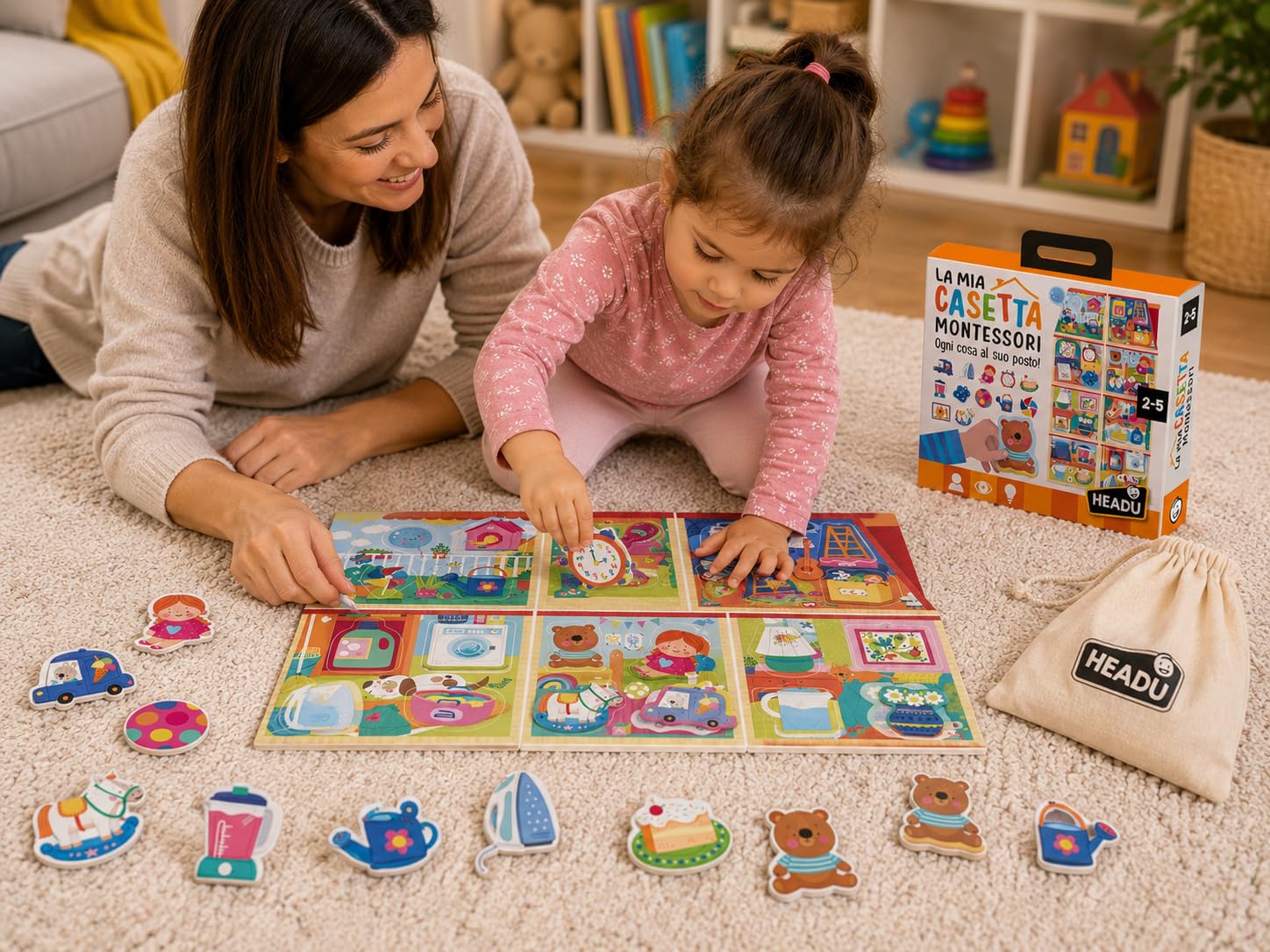 HEADU - La Mia Casetta Montessori - Ogni Cosa al Suo Posto! Nuova Versione | Giochi Montessori 2 3 4 Anni, Gioco Educativo Bambini, Giochi Incastro, Regalo Bambino Regalo Bambina, Made in Italy