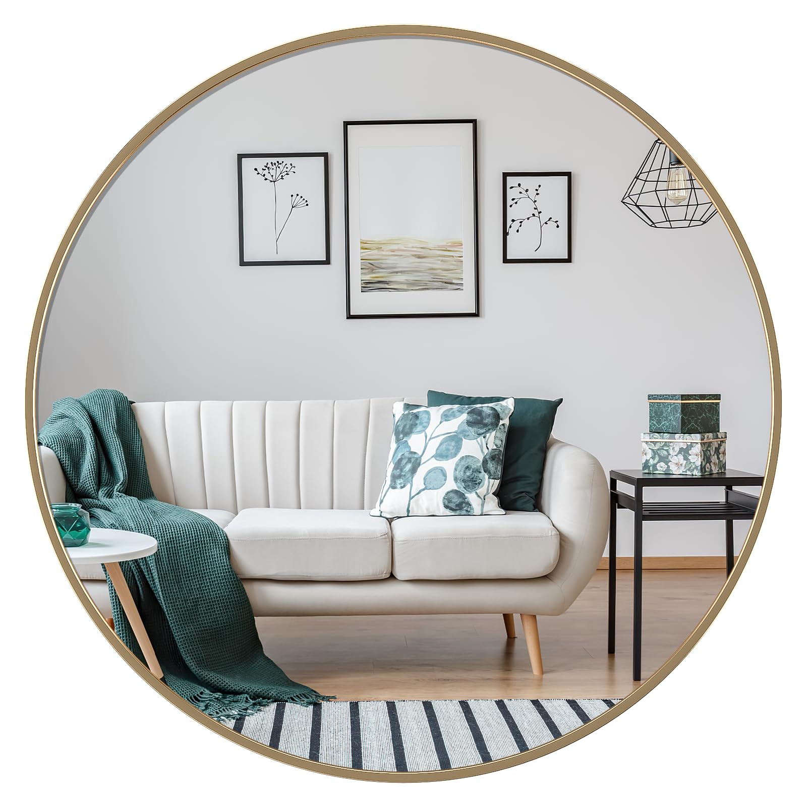 Gold Circle Mirror for Wall, 24 inch Round Mirror Gold Metal Frame Wall Mirror for Bathroom, Vanity, Living Room, Entryway