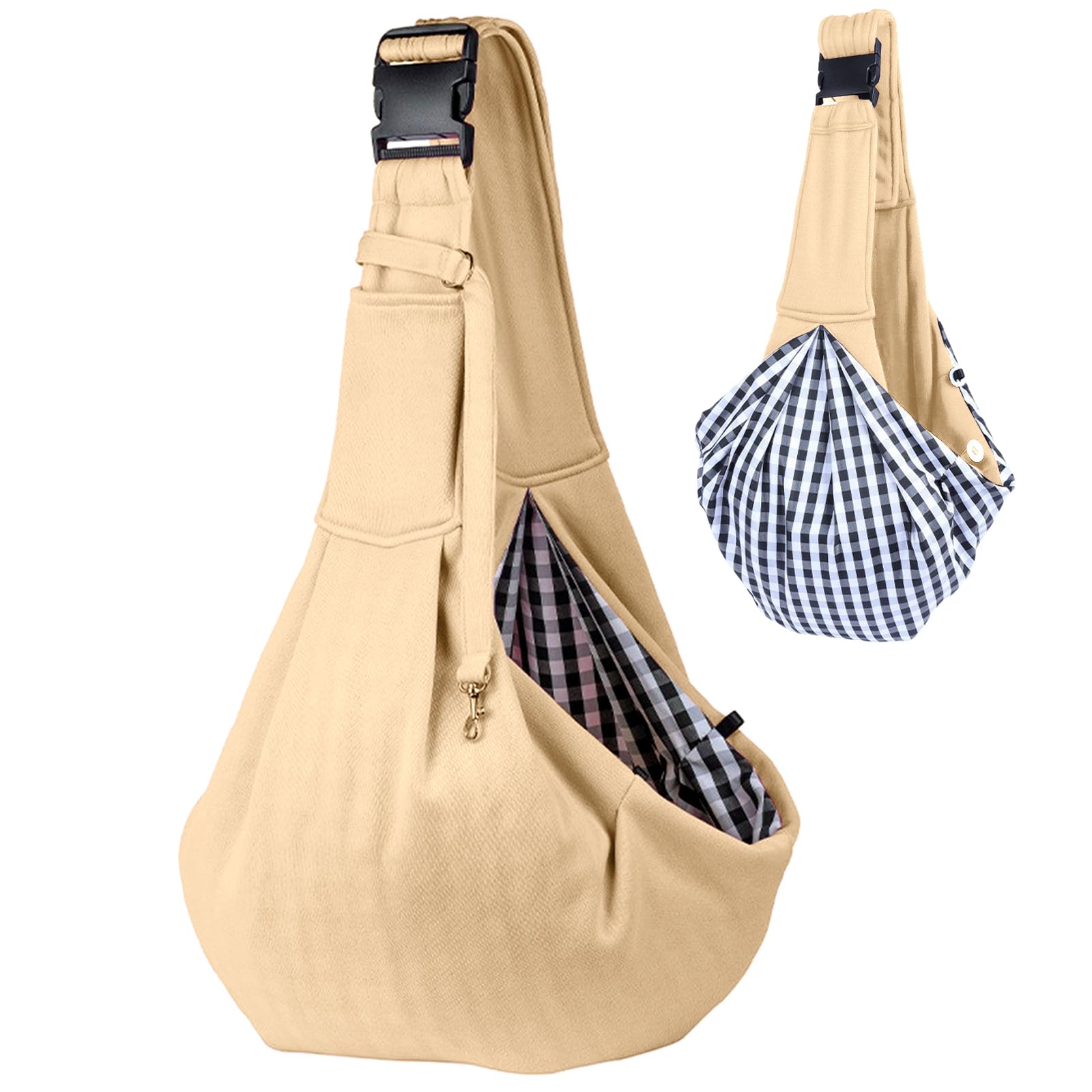 Sac Bandoulière Chiens, Réversible Petit Sac Transport Chien, Sac Transport Sécurisé Animaux, Pet Sling Carrier, Adapté à la Randonnée Quotidienne, au Shopping, au Cyclisme (Kaki)