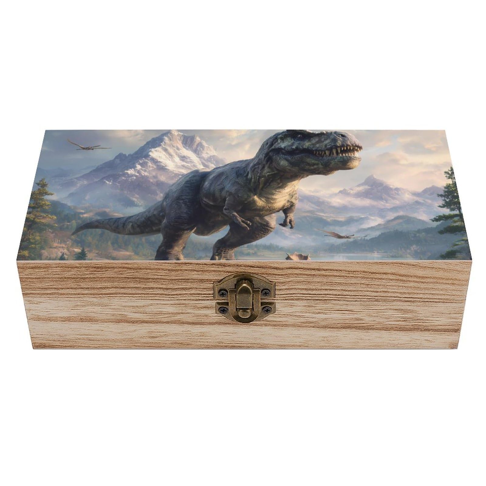 HLBSDM Animals Dinosaur Wooden Box with Hinged Lid Decorative Storage Case Container