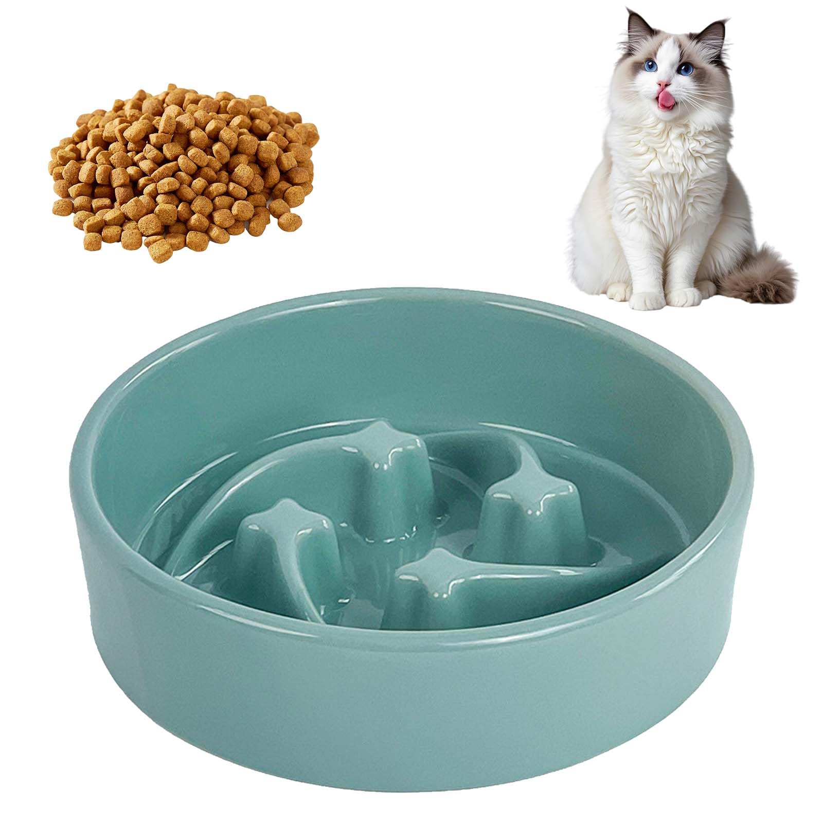 Anti Schling Napf Katze aus Keramik, 16x4.3cm Rund Anti Schling Napf Hund Katze, Antischlingnapf mit Meteormuster, Langsam Fütterung Katzennapf Einfach zu Reinigen, für Katzen & Hunde (Hellgrün)