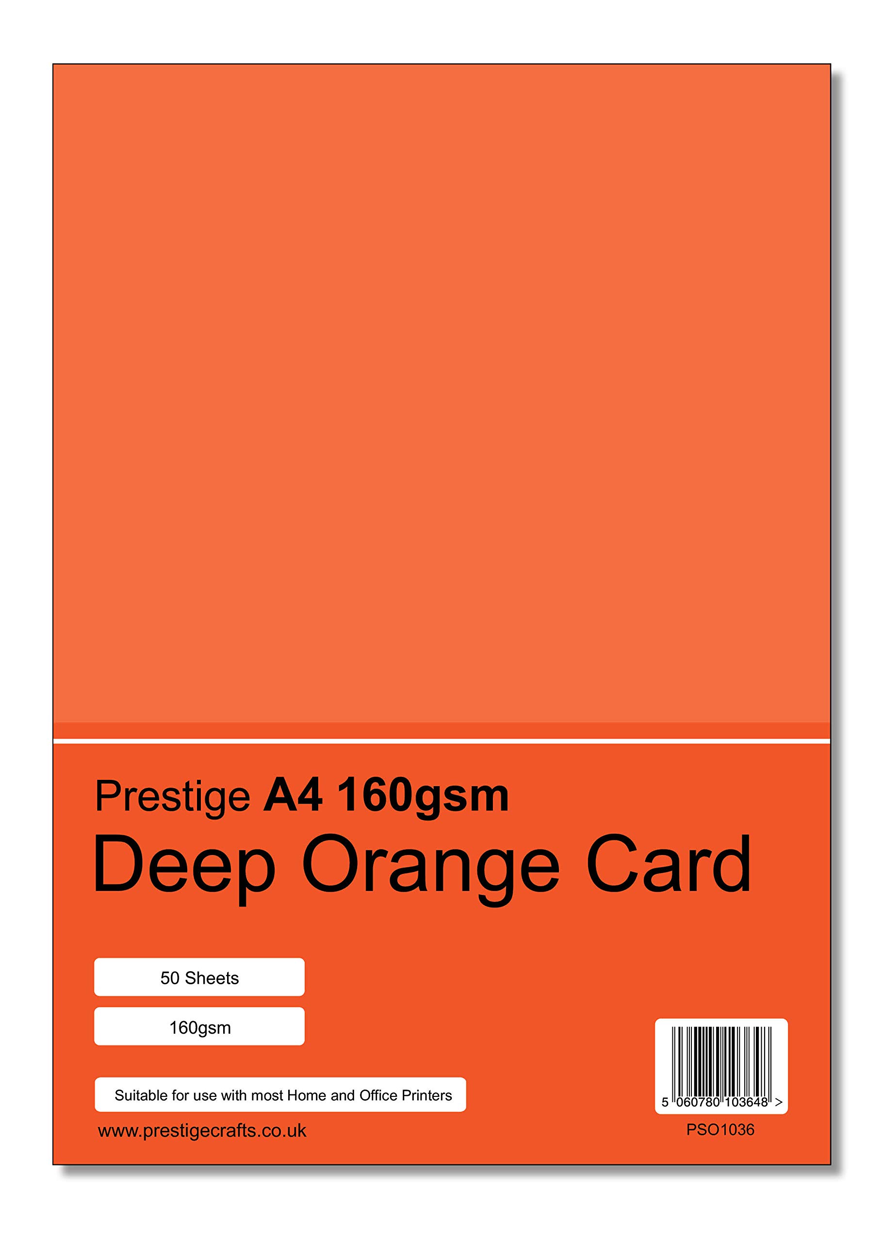 Prestige A4 160gsm Coloured Card Printing Inkjet Laser Craft Card - 50 Sheets per Pack - 20 Colours (Deep Orange)