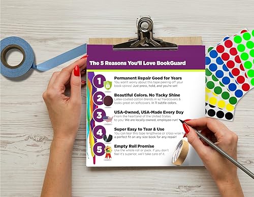 Miniatura 2 de BookGuard Brand, cinta de color para reparar encuadernación de libros, hecha con tela de primera calidad, de 2", bobina de 15 yardas de largo
