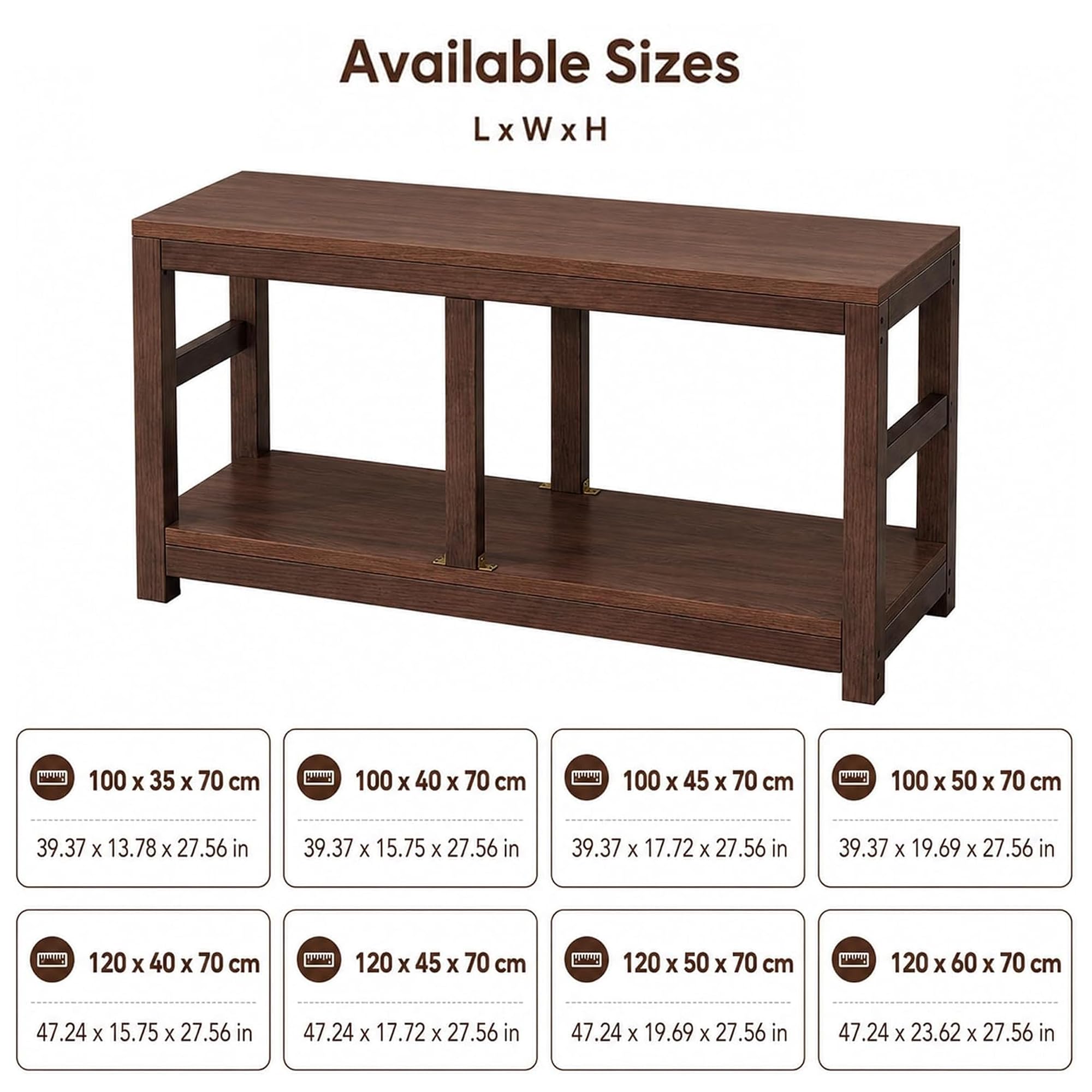 Supporto Acquario 65–130 Galloni con Ripiano, Portata 600 kg, Terrario | Telaio in Pino e Piano Composito per Acquari, Terrari, Rettili, Piante e Portaoggetti(Walnut,100×45 cm / 39.37×17.72 in)