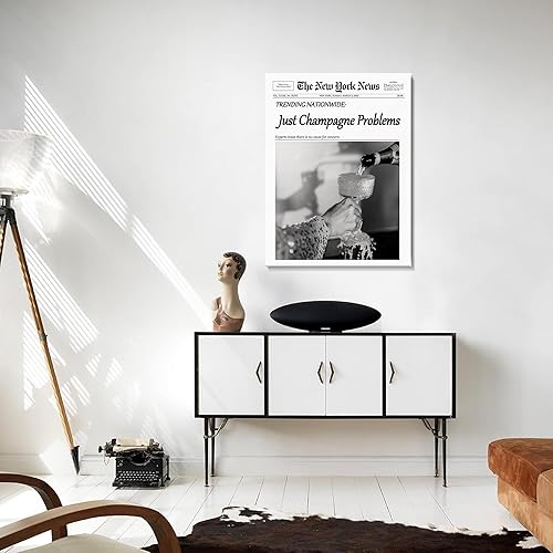 Miniatura 2 de Champagne Problems - Arte de pared enmarcado para periódico, arte de pared retro en blanco y negro para carrito de bar, baño, apartamento, cocina,