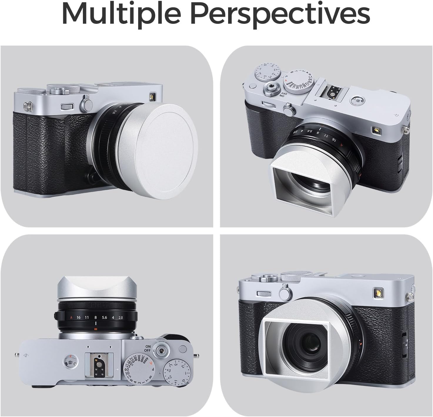 Metal Square Lens Hood with Cover for Fujifilm XF 27mm F2.8 R WR/XF 23mm F2.8 R WR for Fujifilm X-E5 Camera Accessories (Aluminum Alloy-Silver)